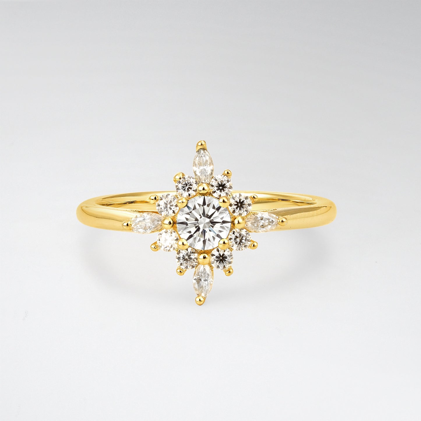 Vintage Round Cut Starburst Halo Lab Diamond Engagement Ring - Additional view