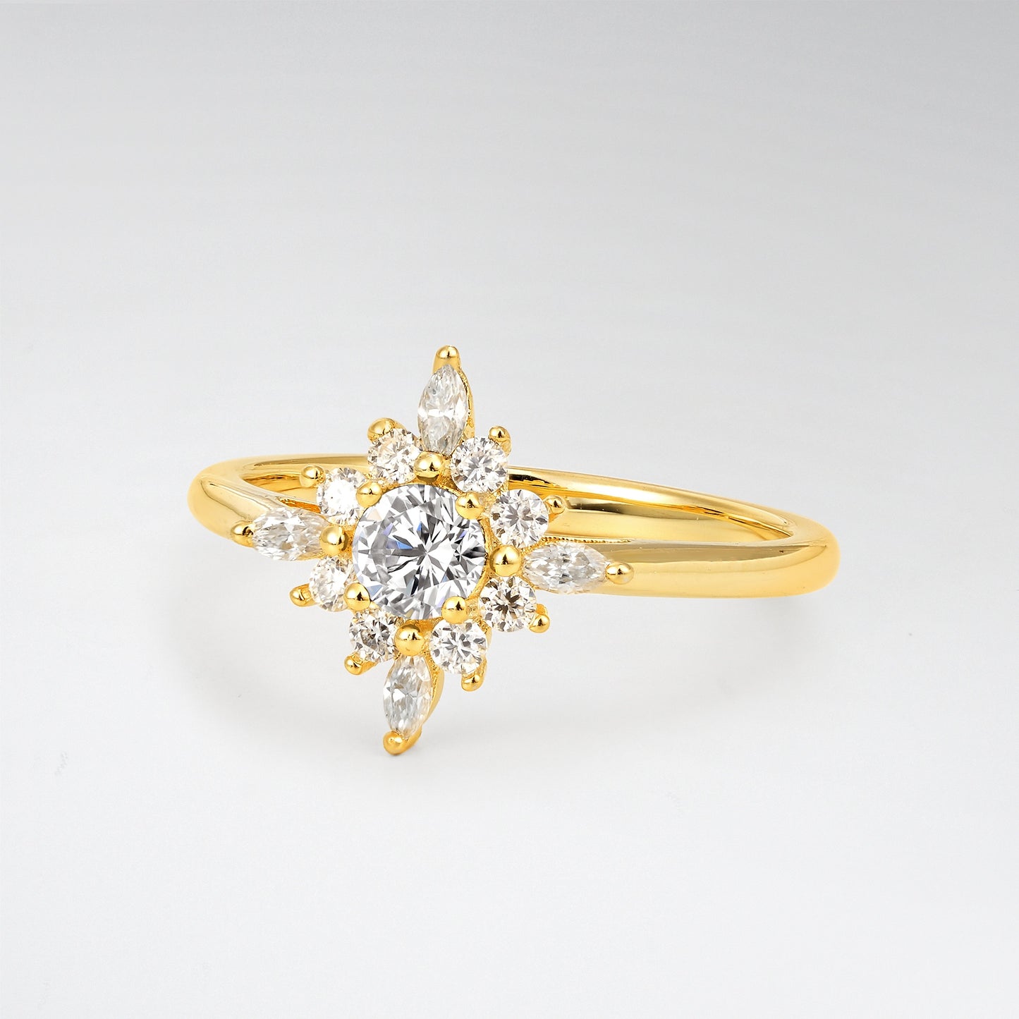 Vintage Round Cut Starburst Halo Lab Diamond Engagement Ring - Additional view