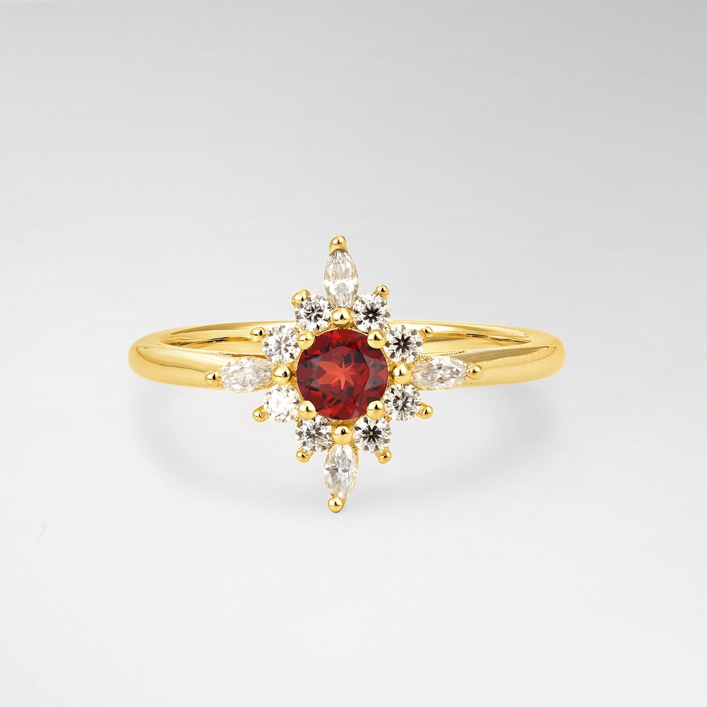 Vintage Round Cut Starburst Halo Garnet Engagement Ring - Additional view