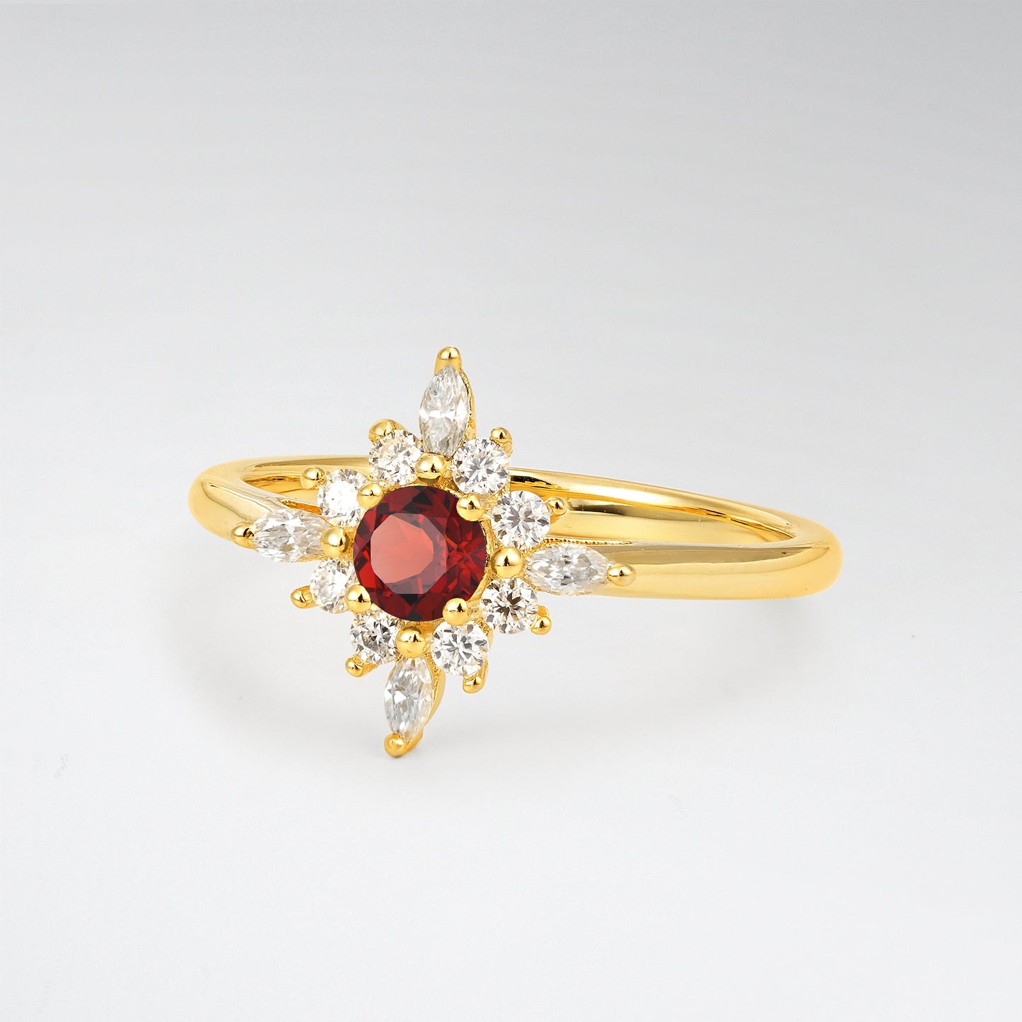 Vintage Round Cut Starburst Halo Garnet Engagement Ring - Additional view