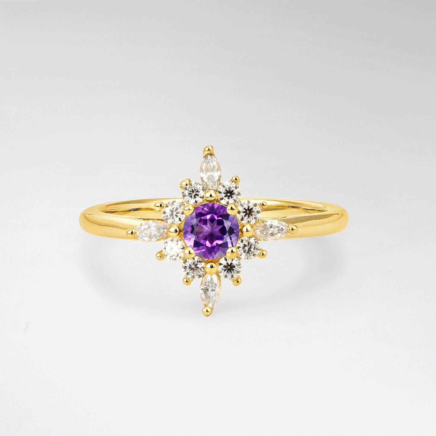 Vintage Round Cut Starburst Halo Amethyst Engagement Ring - Additional view
