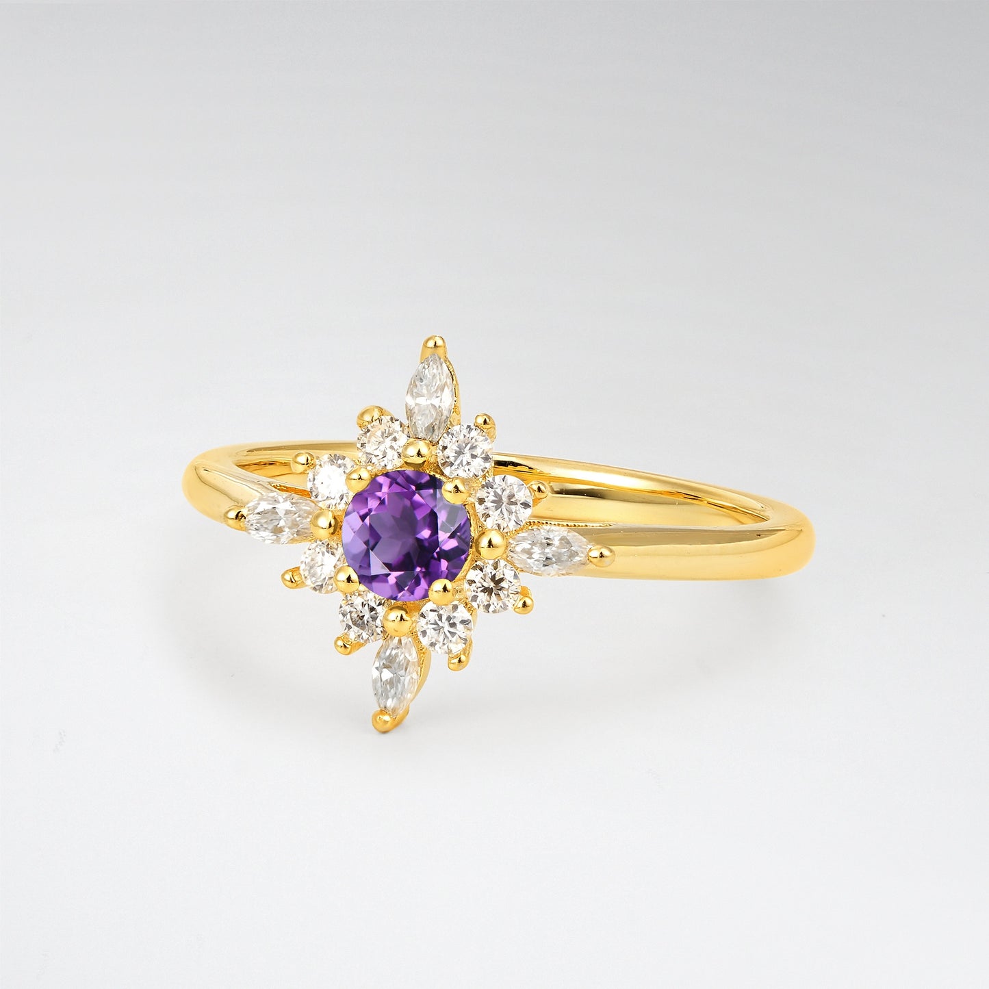 Vintage Round Cut Starburst Halo Amethyst Engagement Ring - Additional view