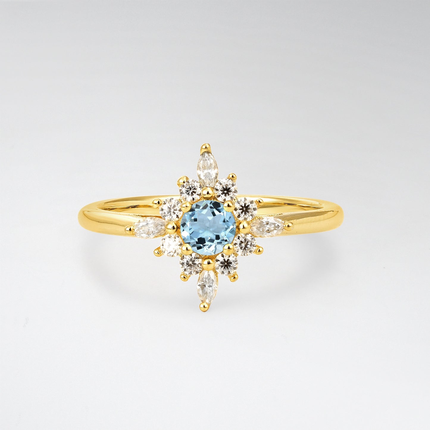 Vintage Round Cut Starburst Halo Aquamarine Engagement Ring - Additional view