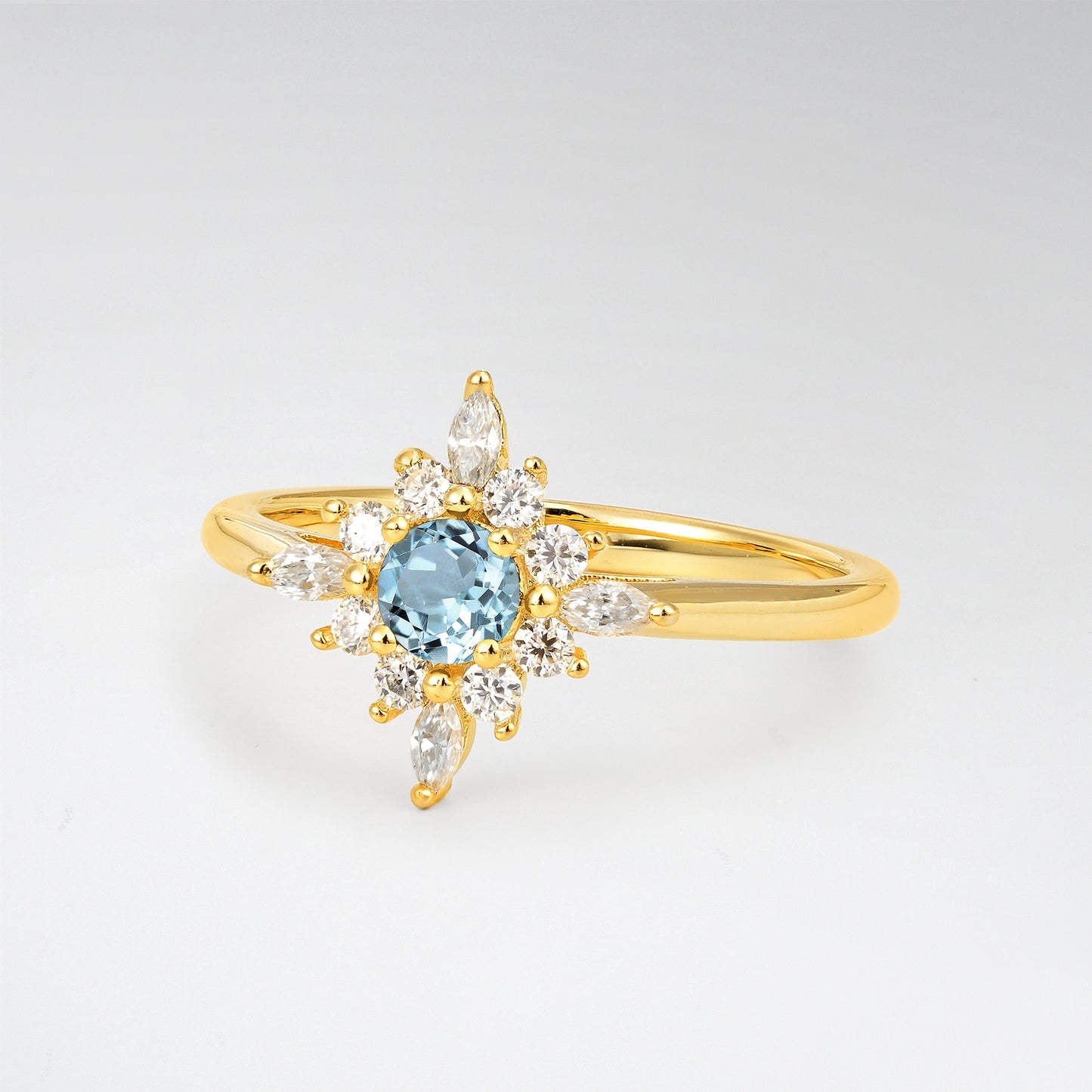 Vintage Round Cut Starburst Halo Aquamarine Engagement Ring - Additional view