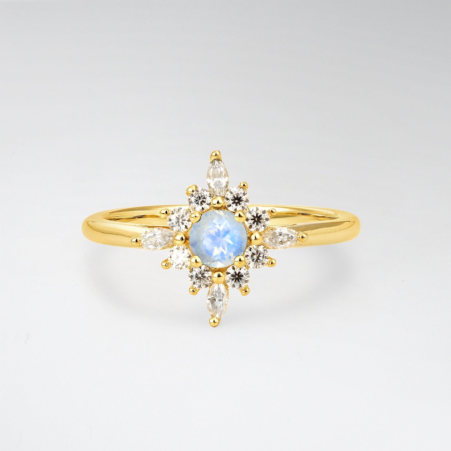 Vintage Round Cut Starburst Halo Moonstone Engagement Ring - Additional view