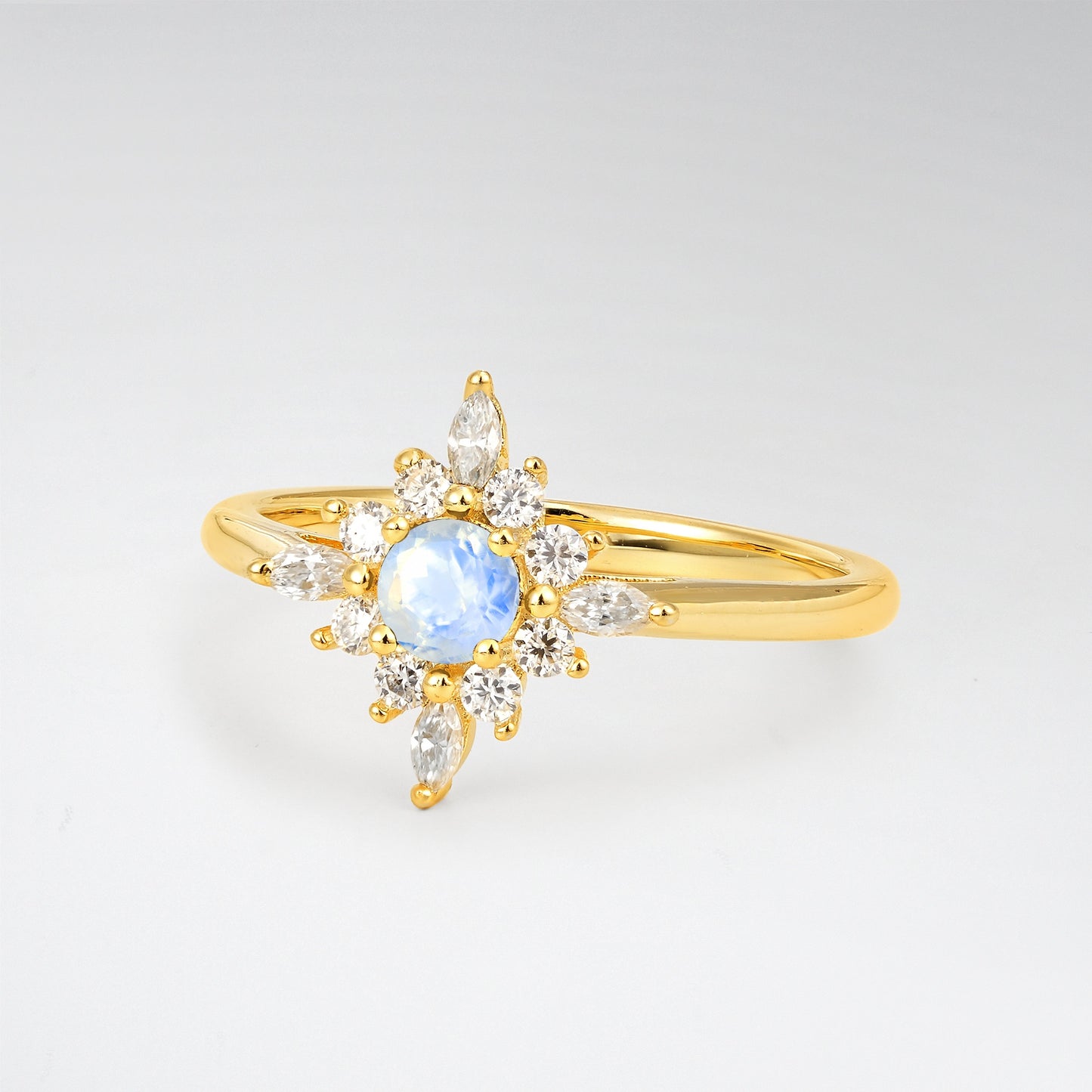 Vintage Round Cut Starburst Halo Moonstone Engagement Ring - Additional view