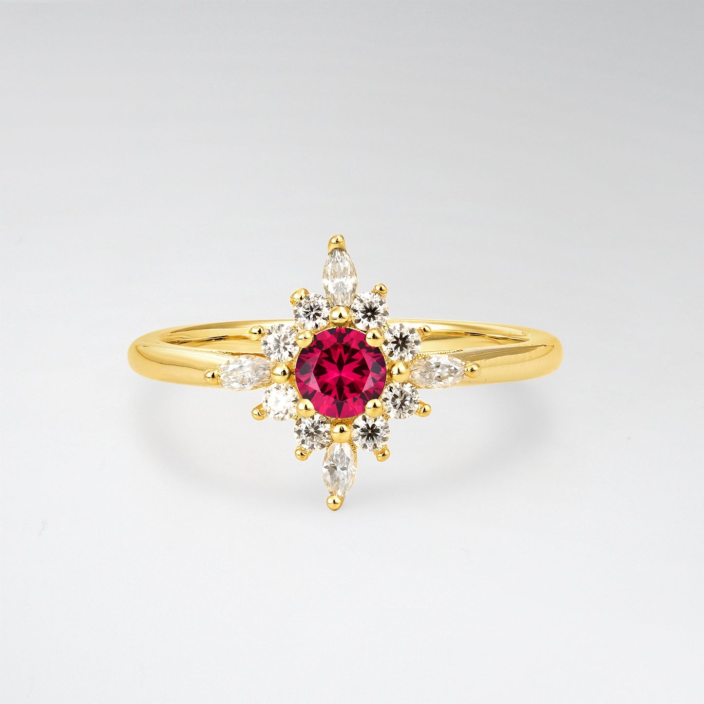 Vintage Round Cut Starburst Halo Ruby Engagement Ring - Additional view