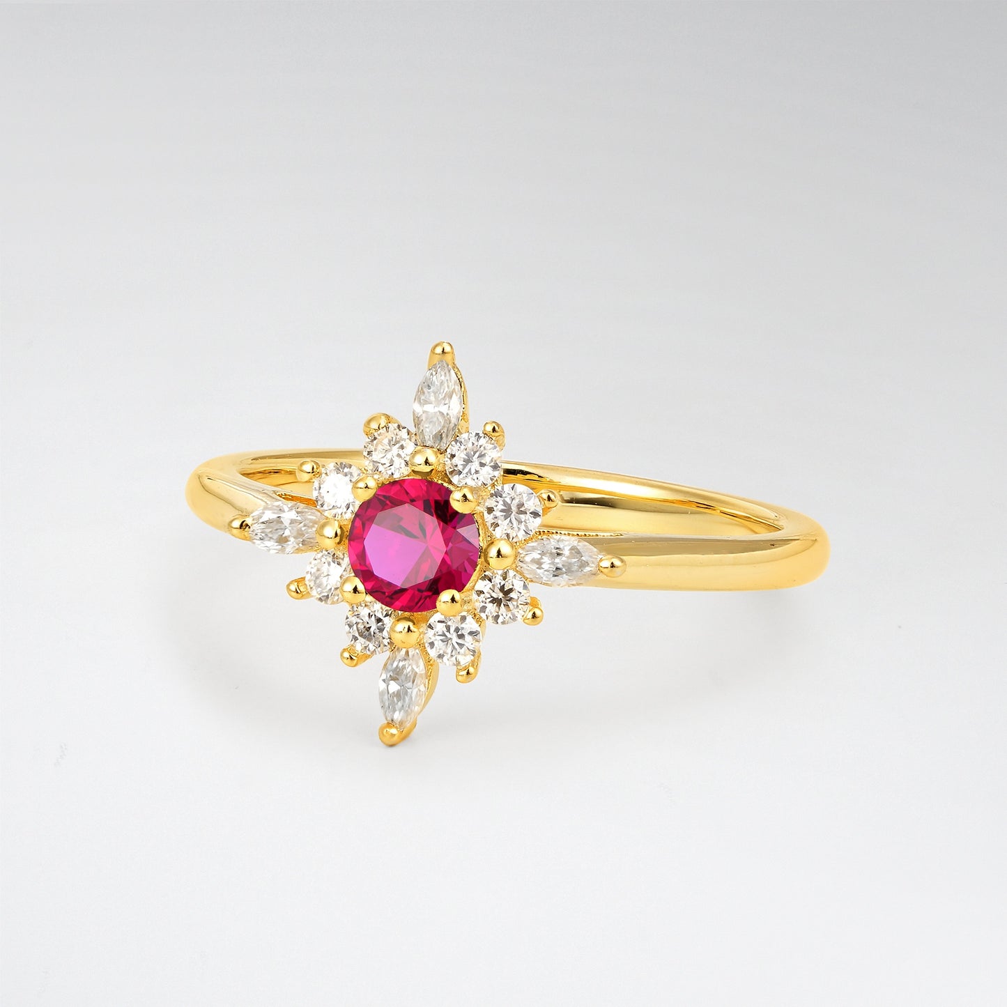 Vintage Round Cut Starburst Halo Ruby Engagement Ring - Additional view