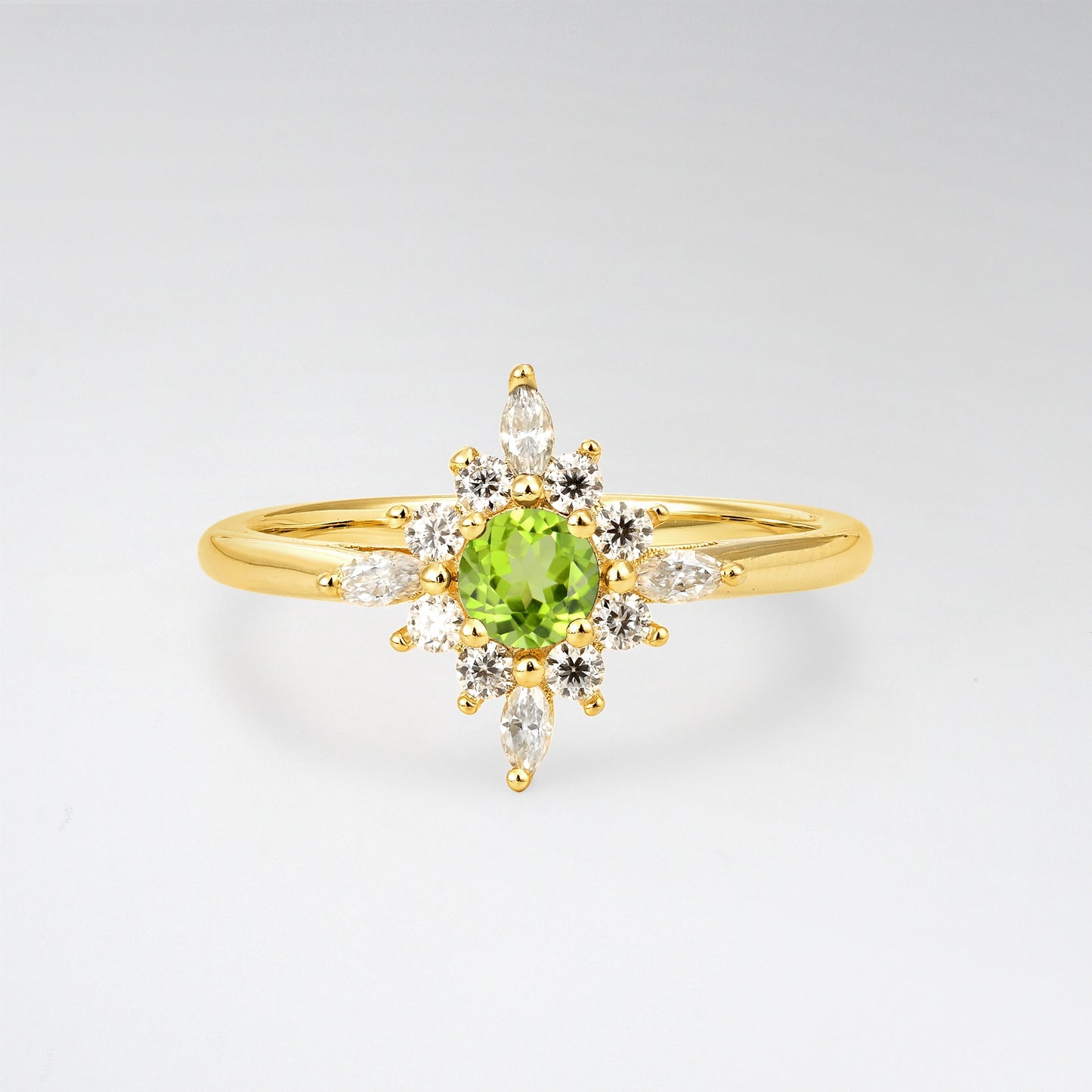 Vintage Round Cut Starburst Halo Peridot Engagement Ring - Additional view