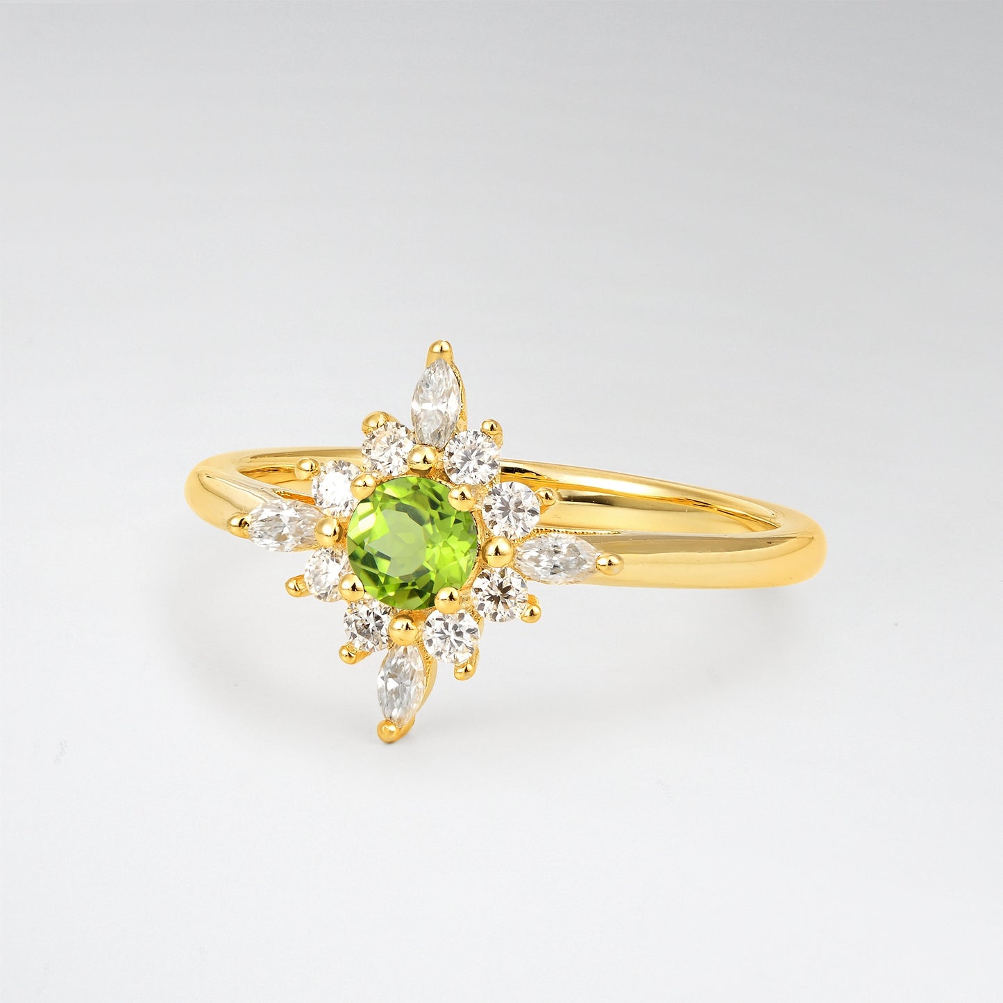 Vintage Round Cut Starburst Halo Peridot Engagement Ring - Additional view