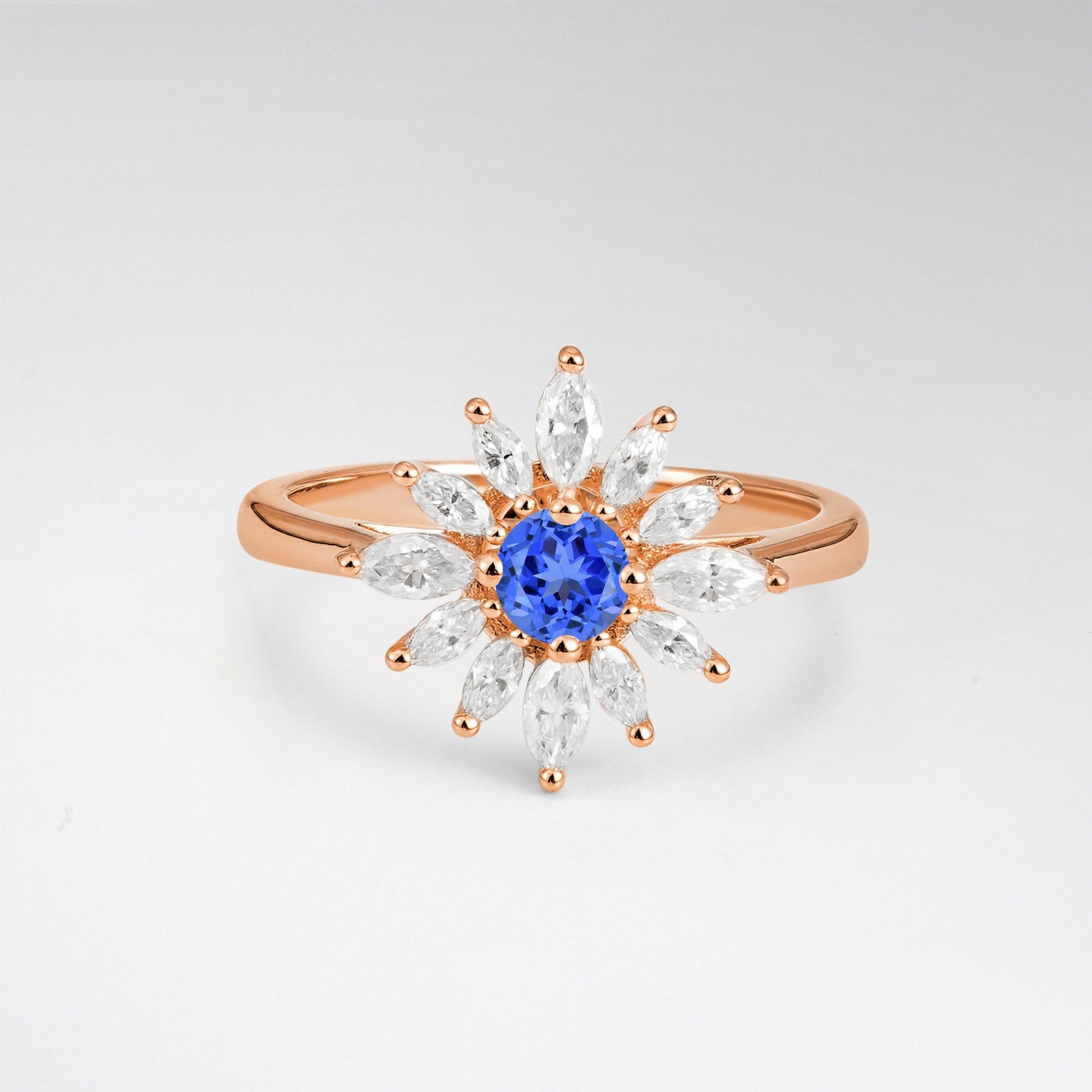 Floral Round Cut Sapphire Engagement Ring for Her - Additional view
