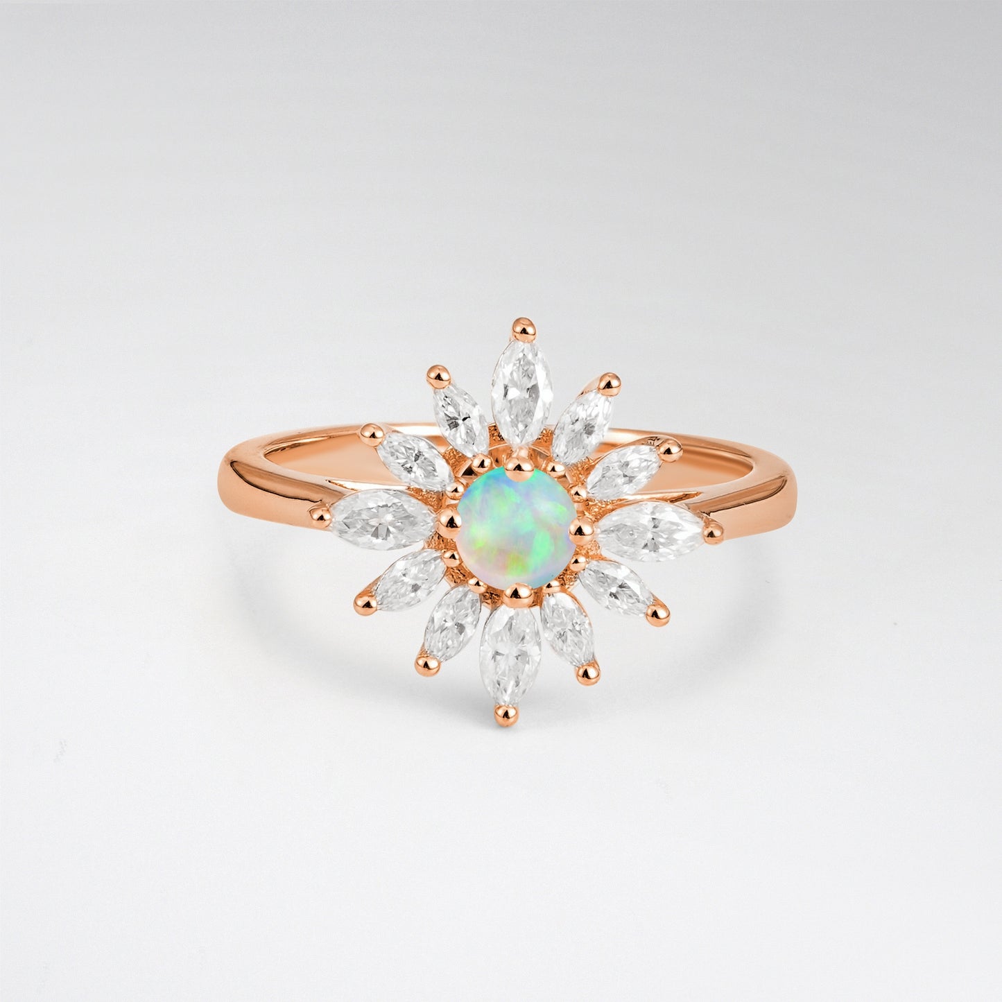 Floral Round Cut Opal Engagement Ring for Her - Additional view