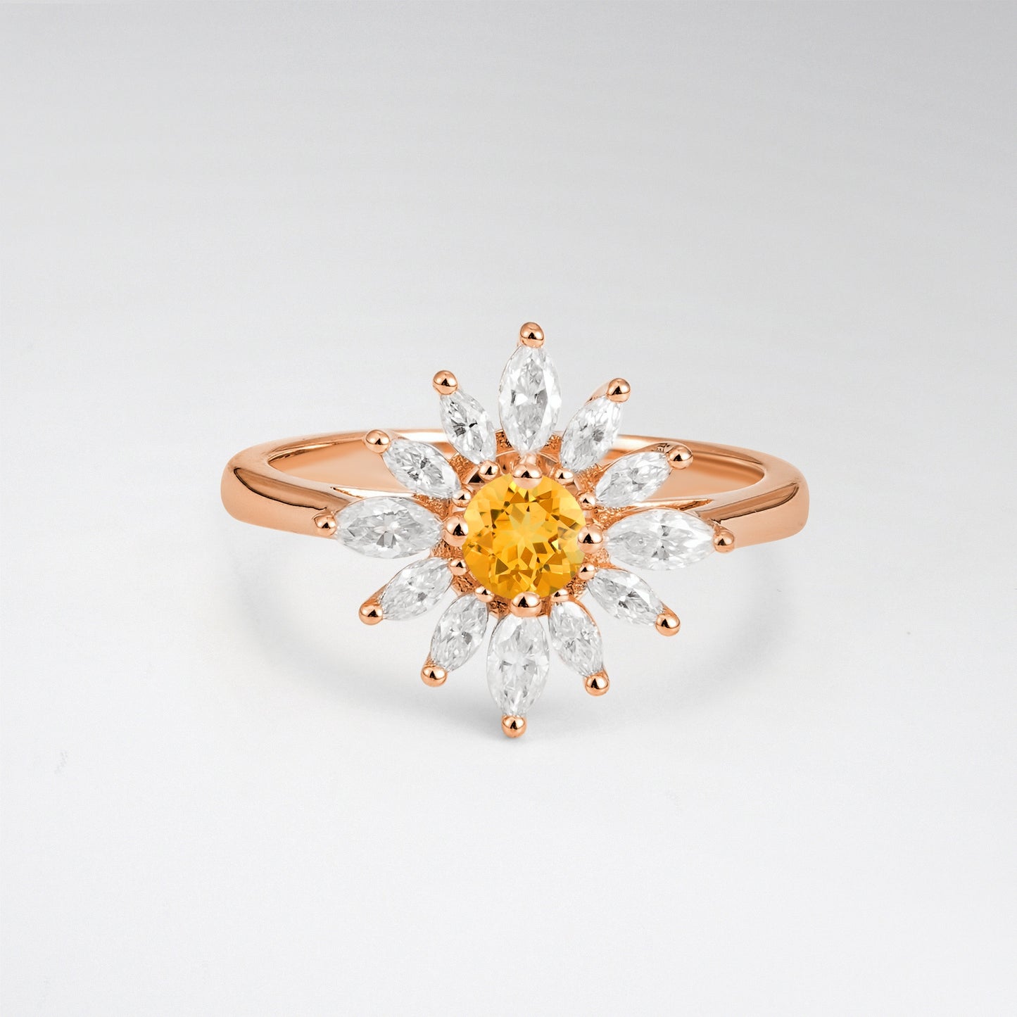 Floral Round Cut Citrine Engagement Ring for Her - Additional view