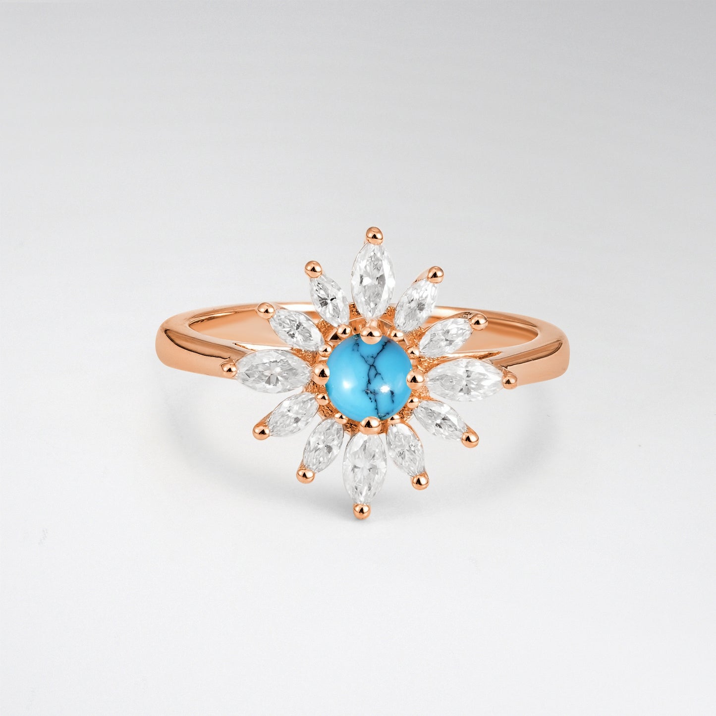 Floral Round Cut Turquoise Engagement Ring for Her - Additional view