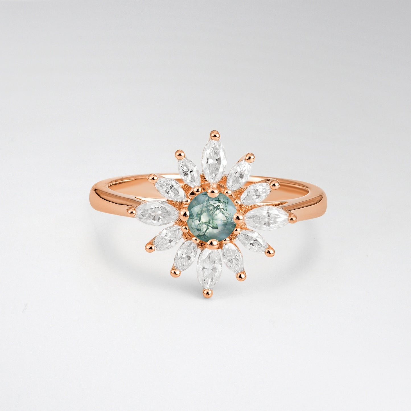 Floral Round Cut Moss Agate Engagement Ring for Her - Additional view