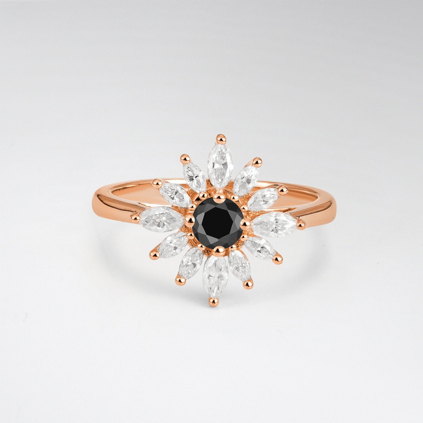 Floral Round Cut Black Onyx Engagement Ring for Her - Additional view