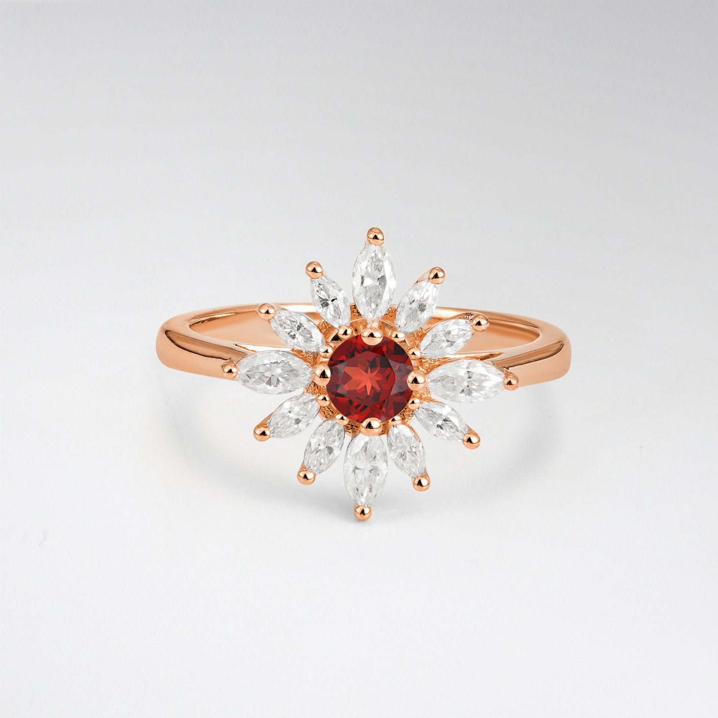 Floral Round Cut Garnet Engagement Ring for Her - Additional view