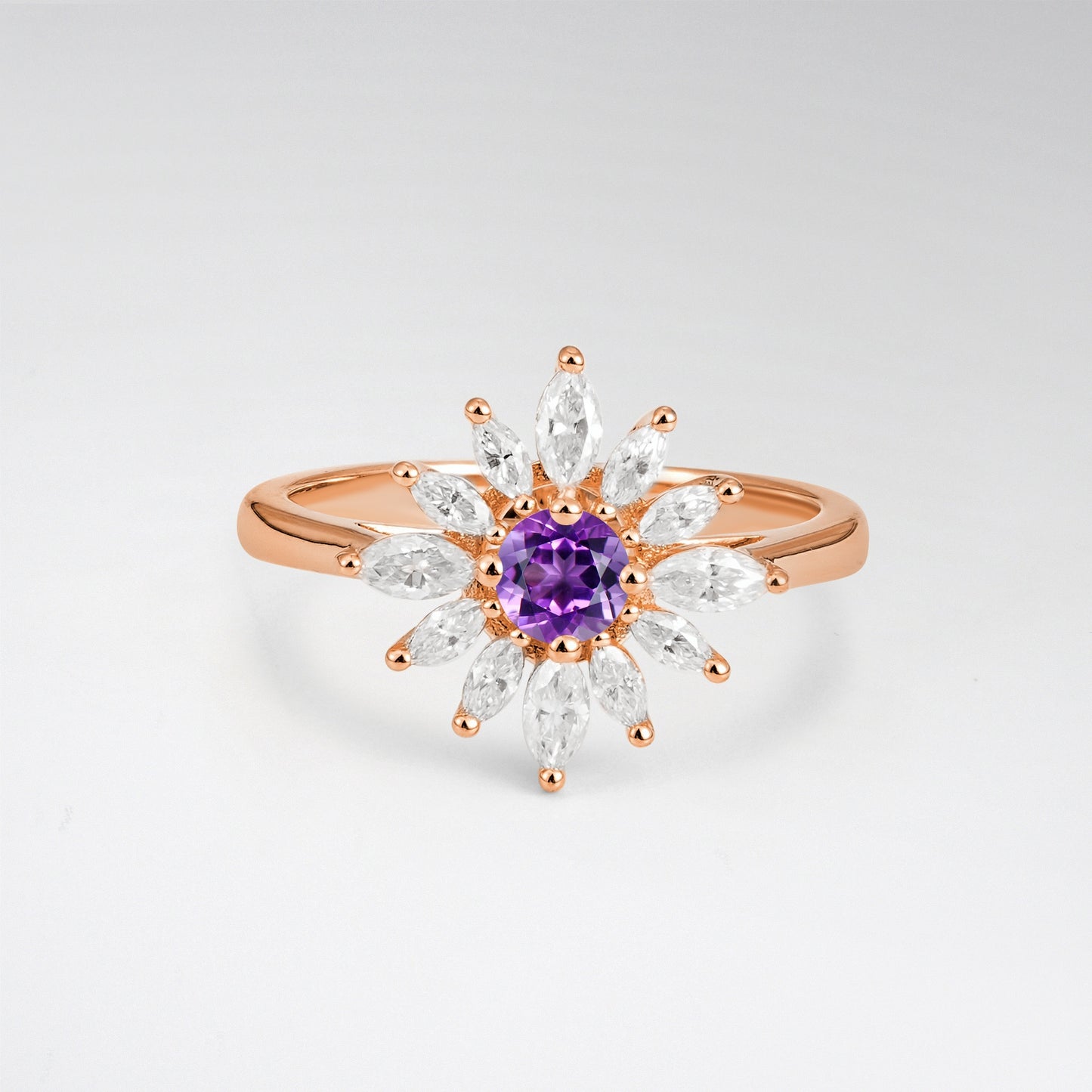 Floral Round Cut Amethyst Engagement Ring for Her - Additional view