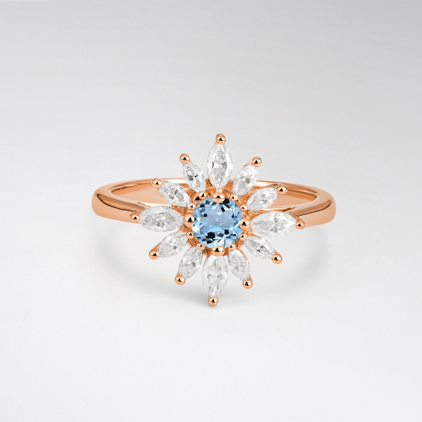 Floral Round Cut Aquamarine Engagement Ring for Her - Additional view