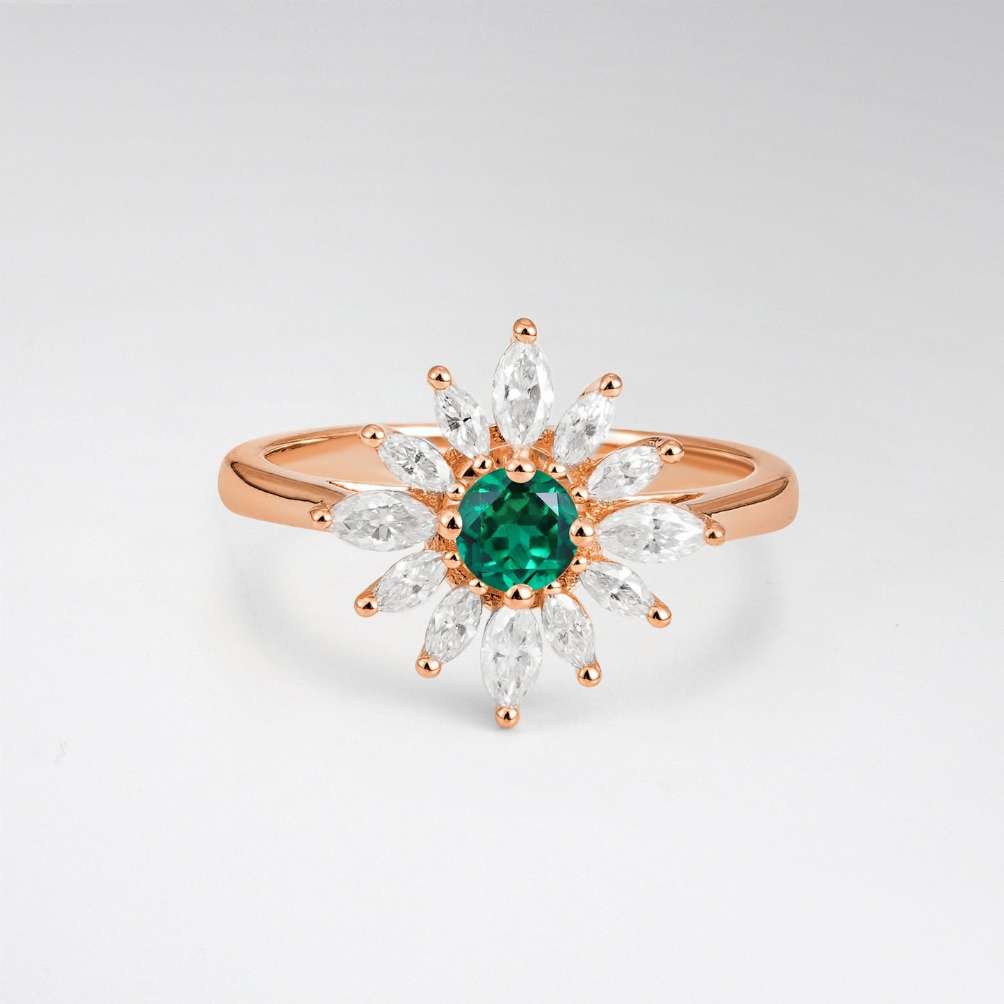 Floral Round Cut Emerald Engagement Ring for Her - Additional view