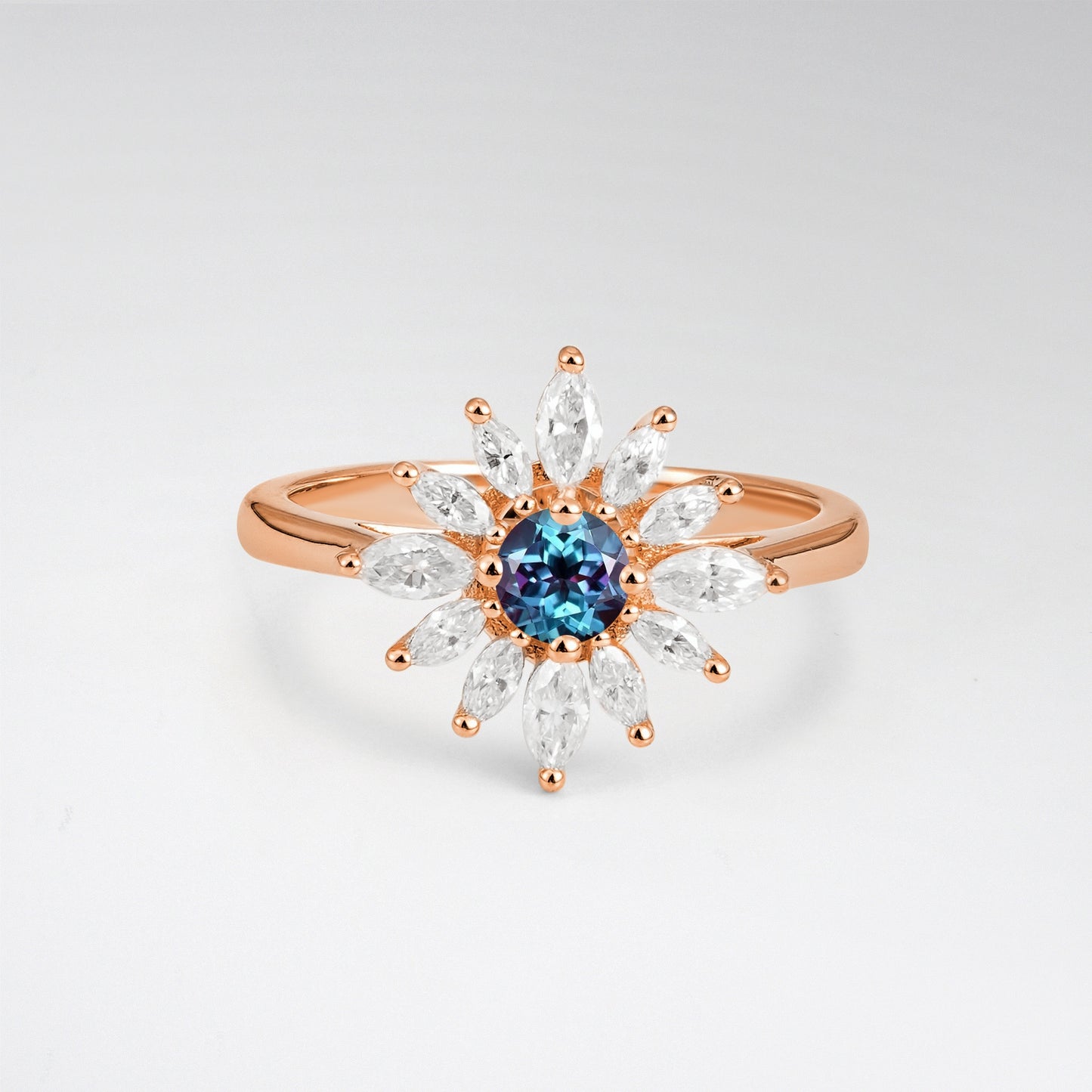 Floral Round Cut Alexandrite Engagement Ring for Her - Additional view