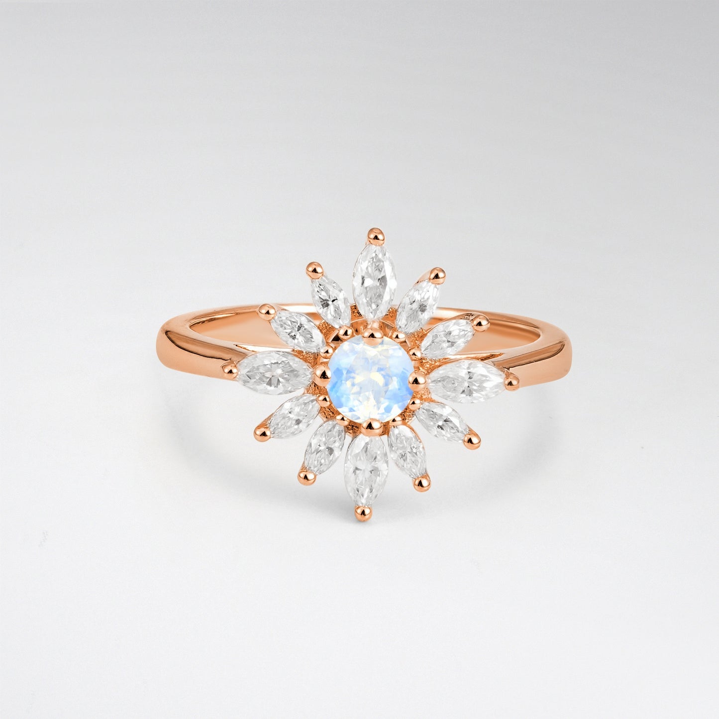 Floral Round Cut Moonstone Engagement Ring for Her - Additional view
