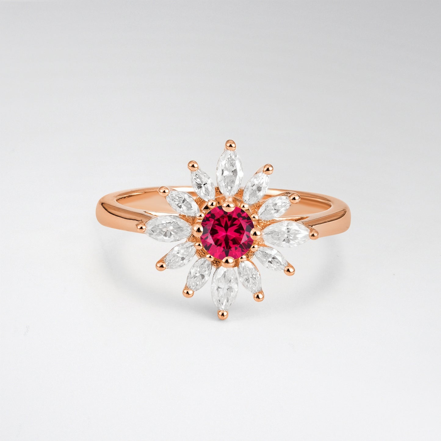 Floral Round Cut Ruby Engagement Ring for Her - Additional view