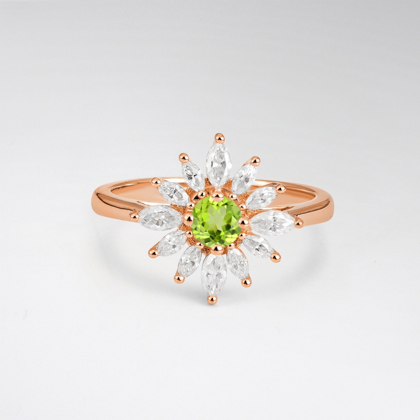 Floral Round Cut Peridot Engagement Ring for Her - Additional view