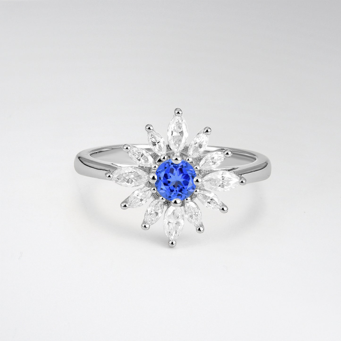 Floral Round Cut Sapphire Engagement Ring for Her - Additional view