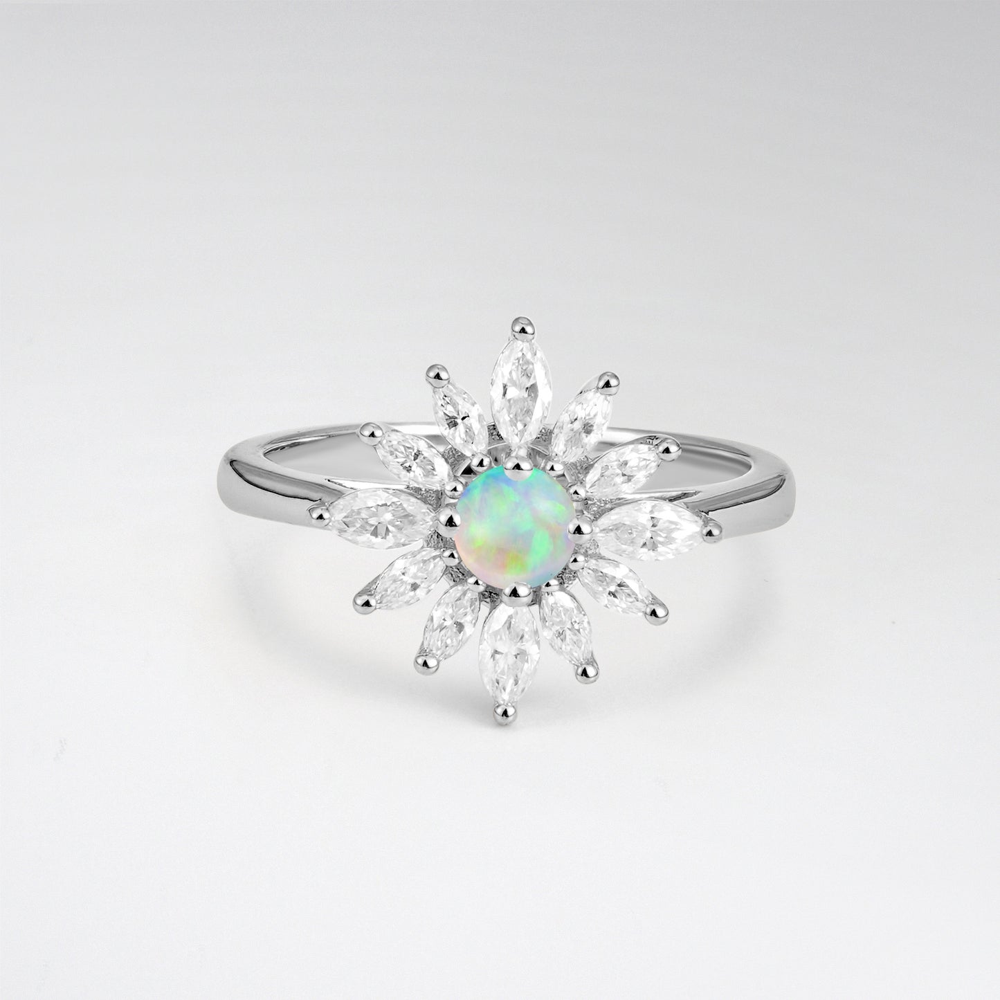 Floral Round Cut Opal Engagement Ring for Her - Additional view