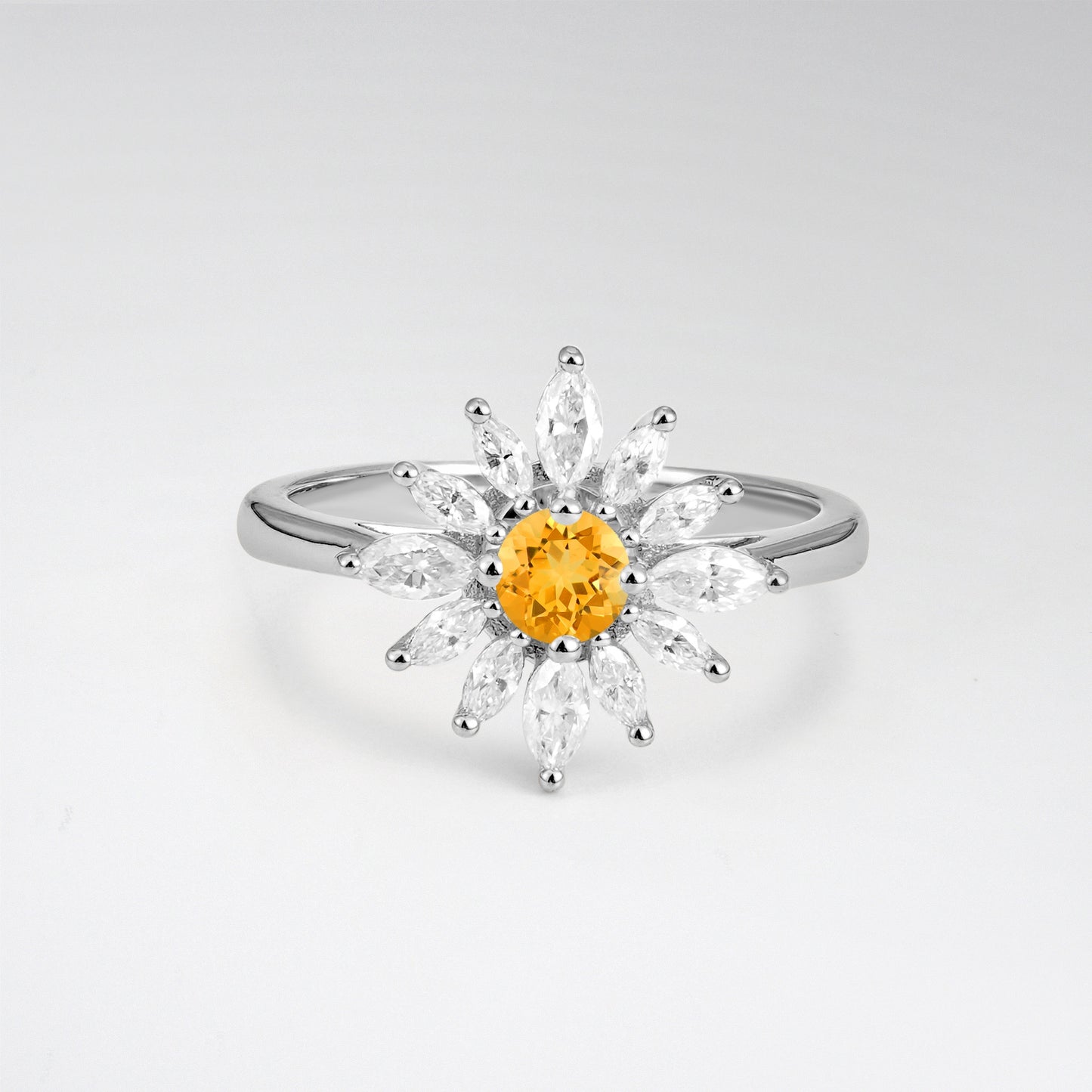 Floral Round Cut Citrine Engagement Ring for Her - Additional view