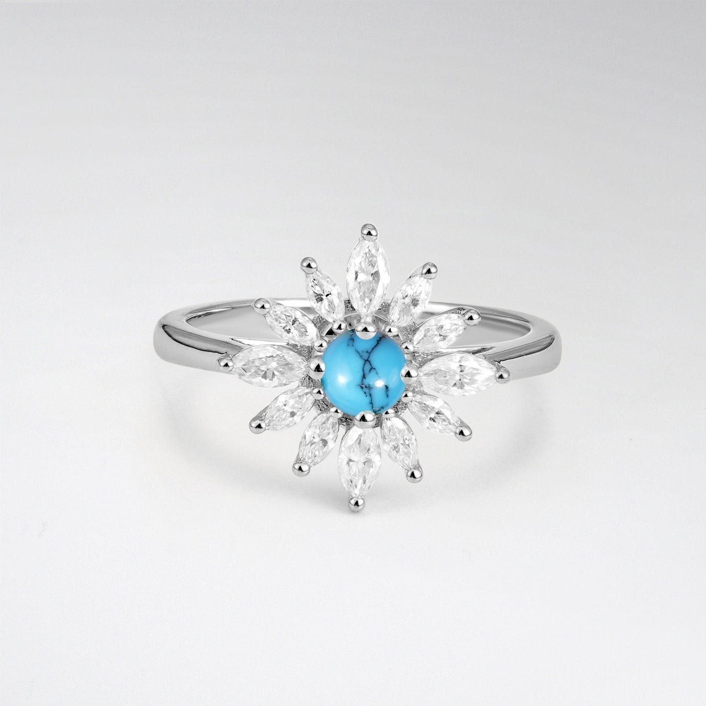 Floral Round Cut Turquoise Engagement Ring for Her - Additional view
