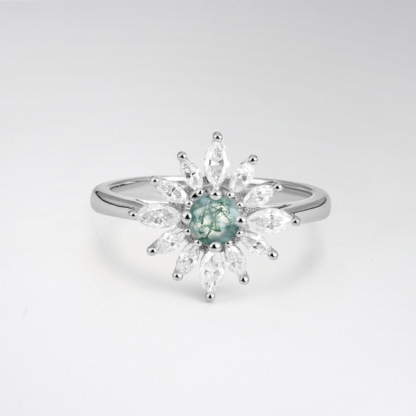 Floral Round Cut Moss Agate Engagement Ring for Her - Additional view