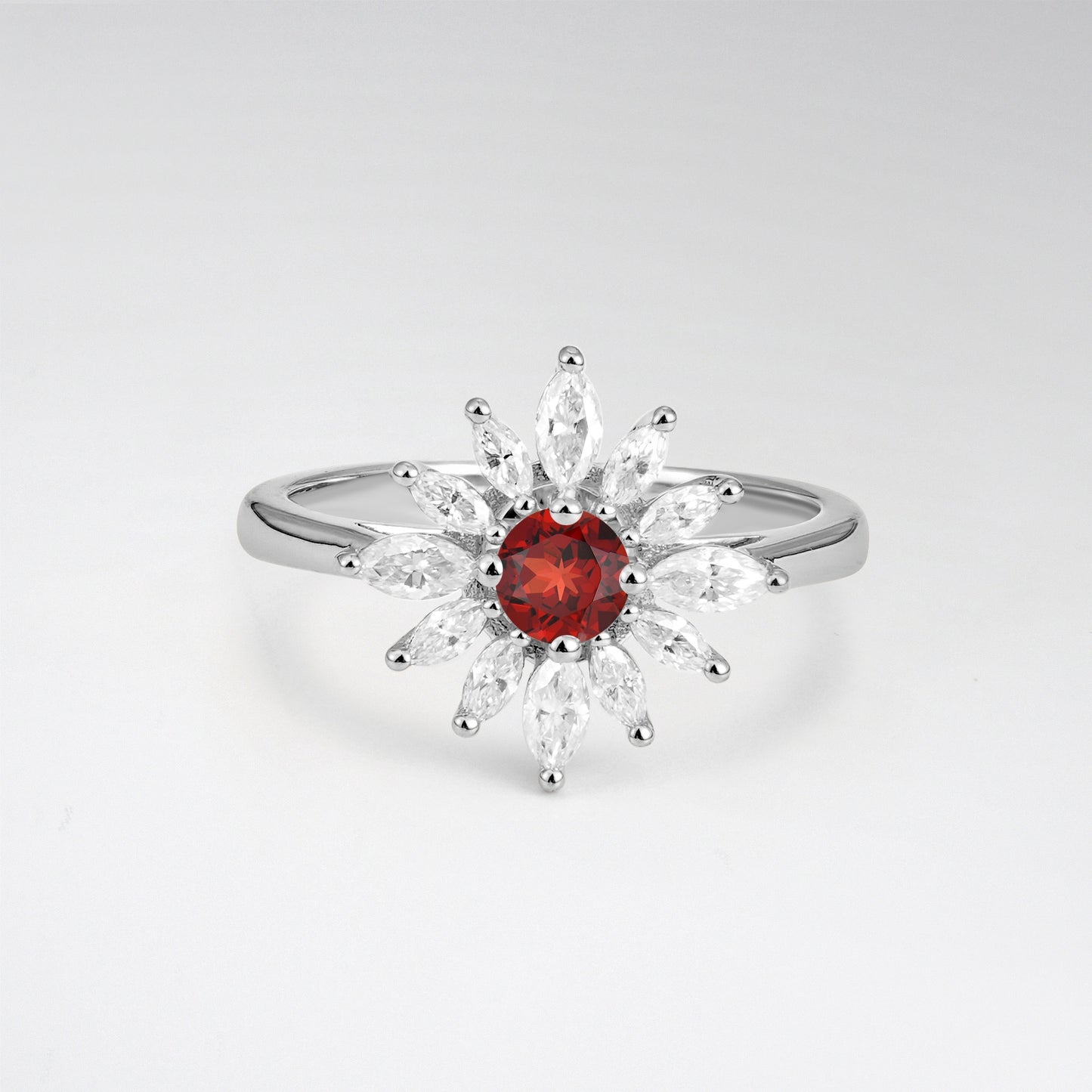 Floral Round Cut Garnet Engagement Ring for Her - Additional view