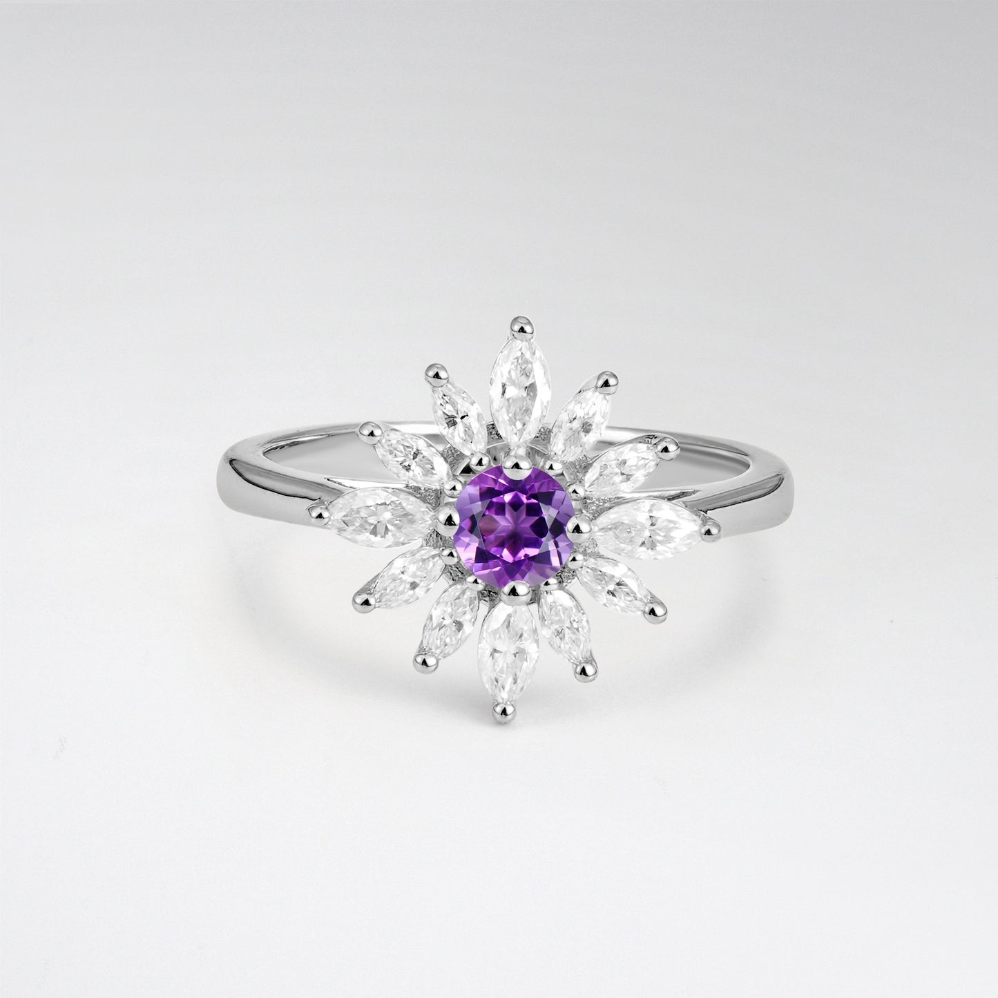 Floral Round Cut Amethyst Engagement Ring for Her - Additional view