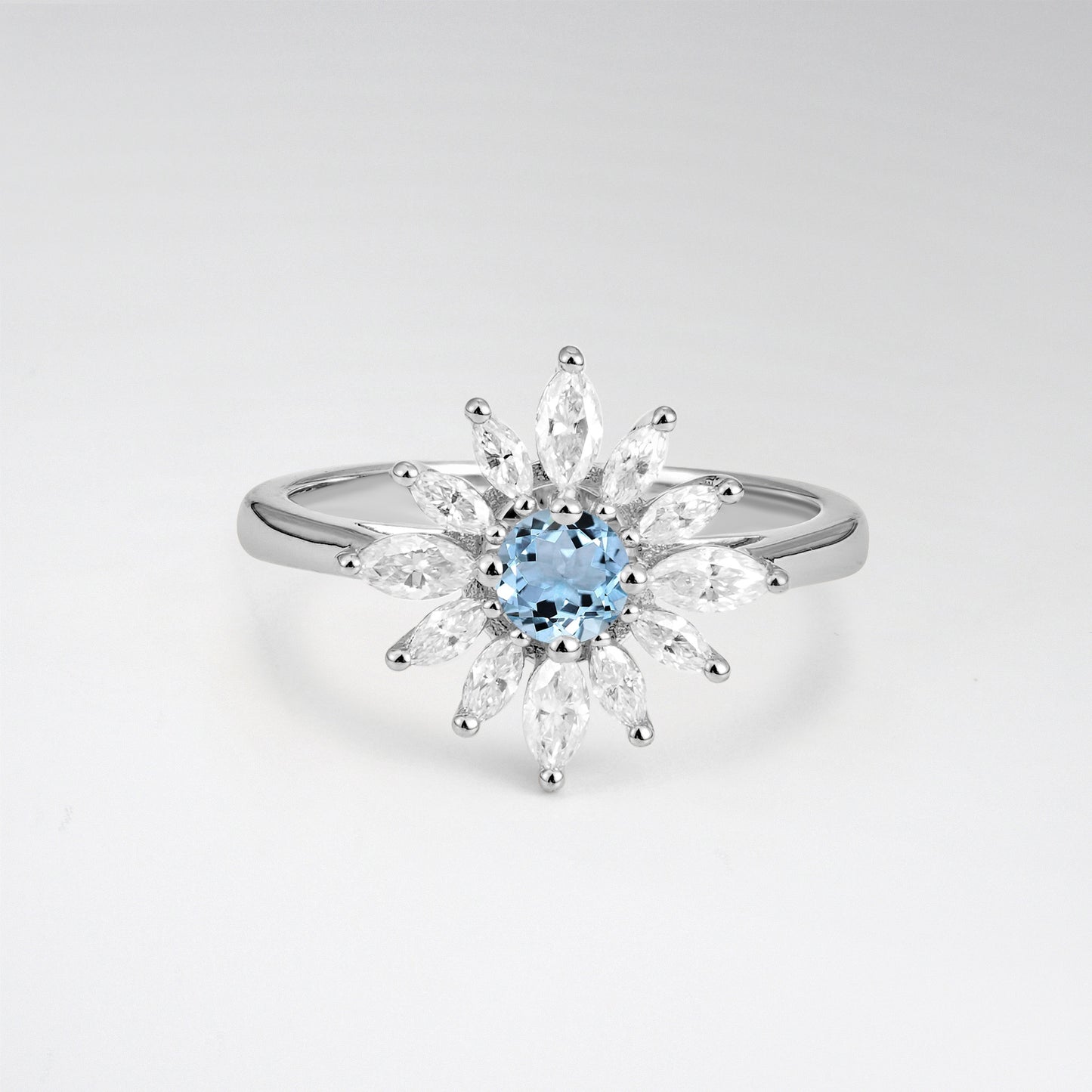 Floral Round Cut Aquamarine Engagement Ring for Her - Additional view