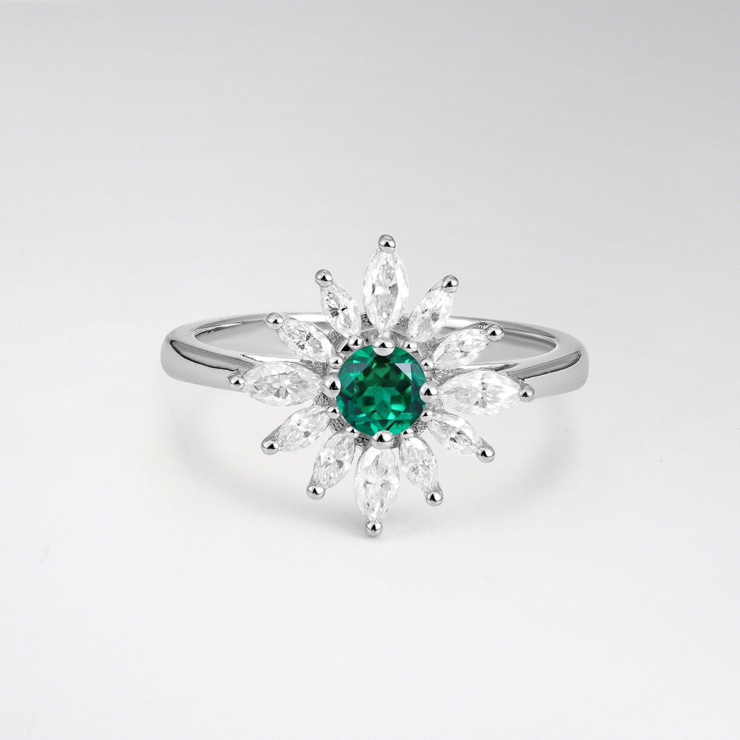 Floral Round Cut Emerald Engagement Ring for Her - Additional view
