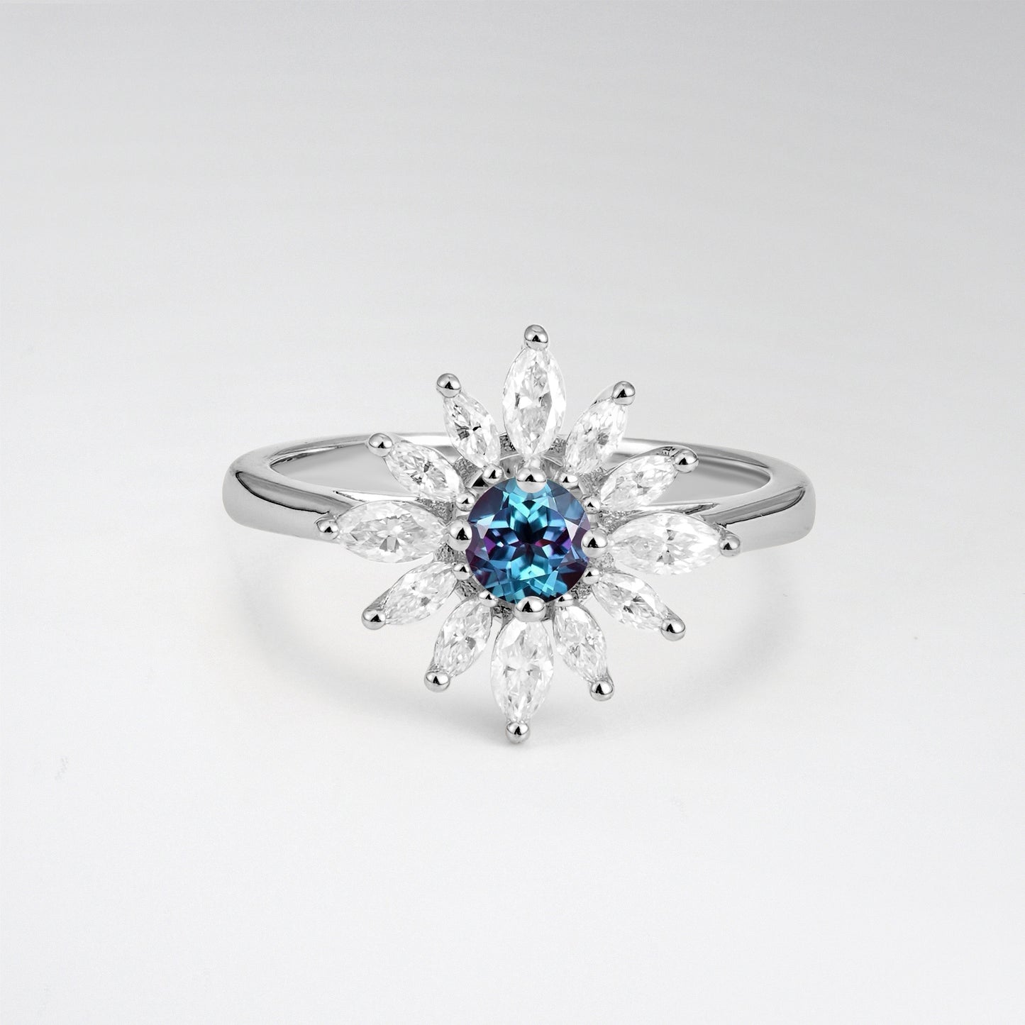 Floral Round Cut Alexandrite Engagement Ring for Her - Additional view