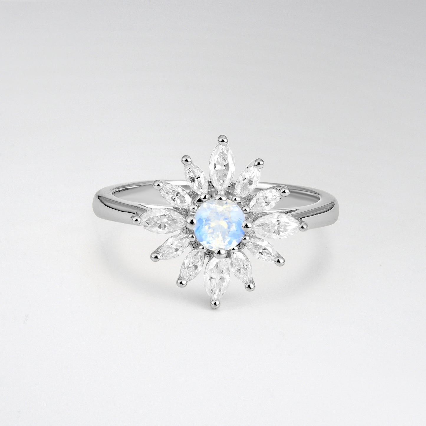 Floral Round Cut Moonstone Engagement Ring for Her - Additional view