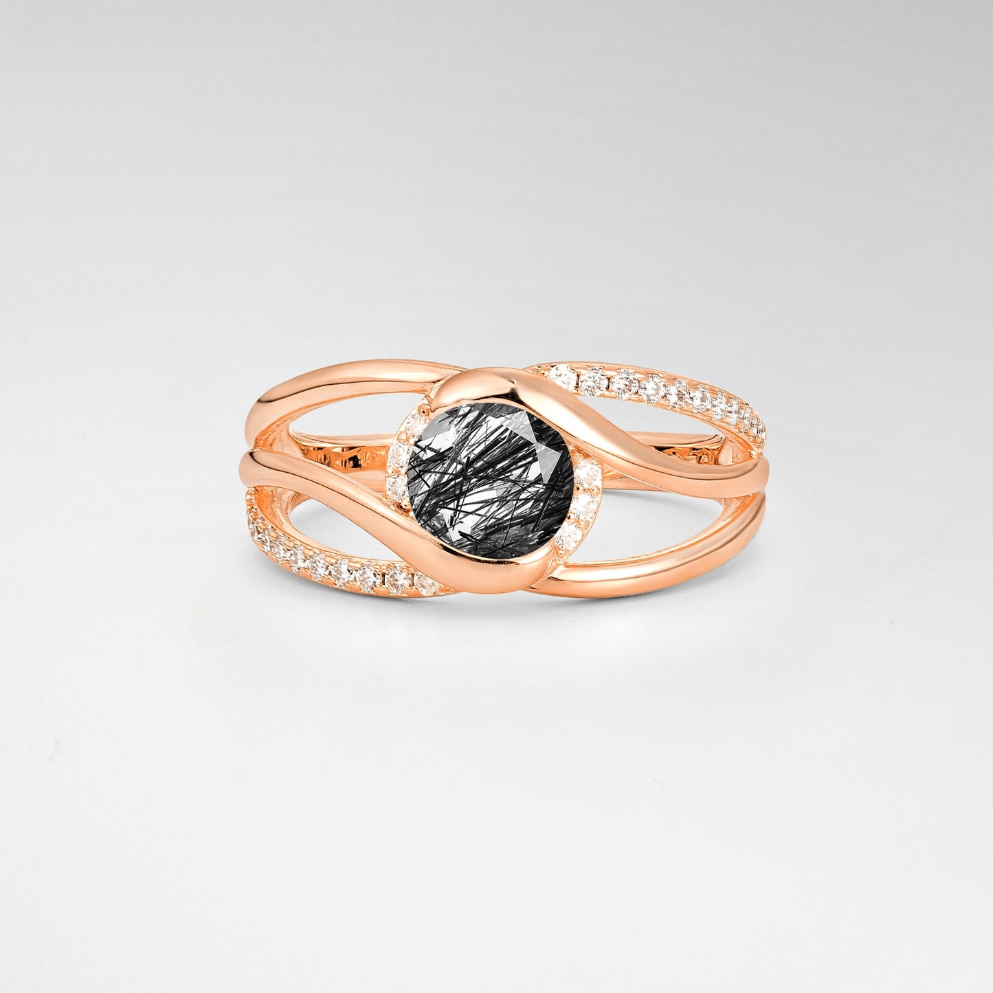 Round Cut Black Rutilated Quartz Split Shank Twist Engagement Ring - Additional view