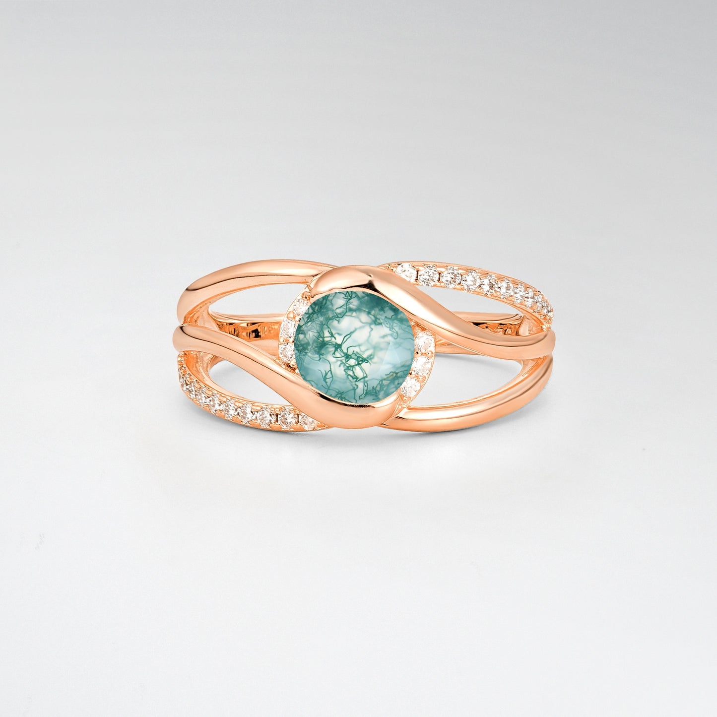 Round Cut Moss Agate Split Shank Twist Engagement Ring - Additional view