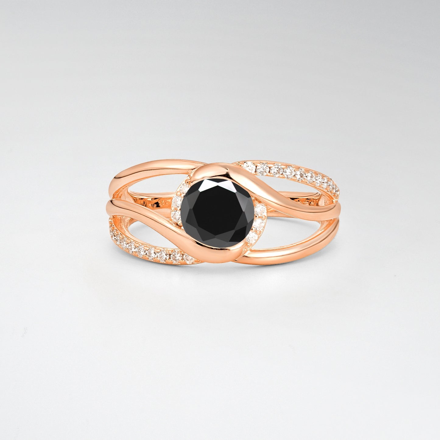 Round Cut Black Onyx Split Shank Twist Engagement Ring - Additional view