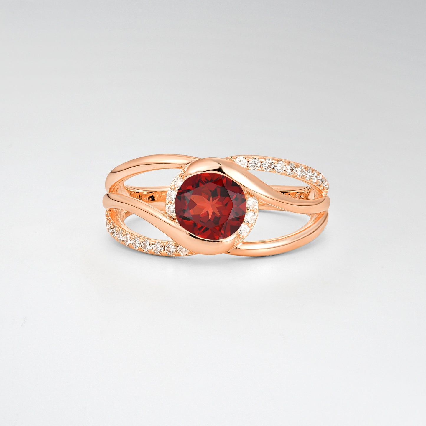 Round Cut Garnet Split Shank Twist Engagement Ring - Additional view