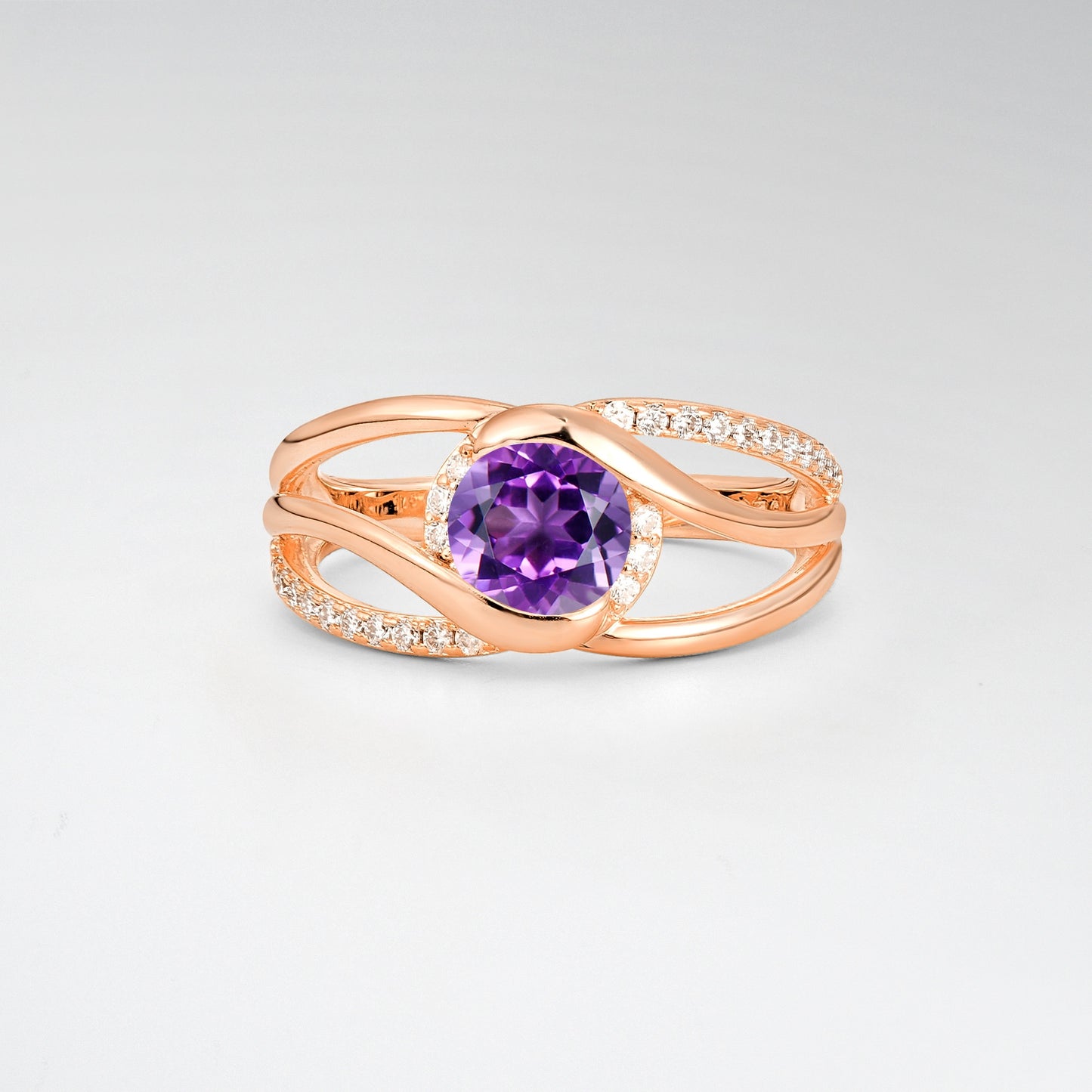 Round Cut Amethyst Split Shank Twist Engagement Ring - Additional view