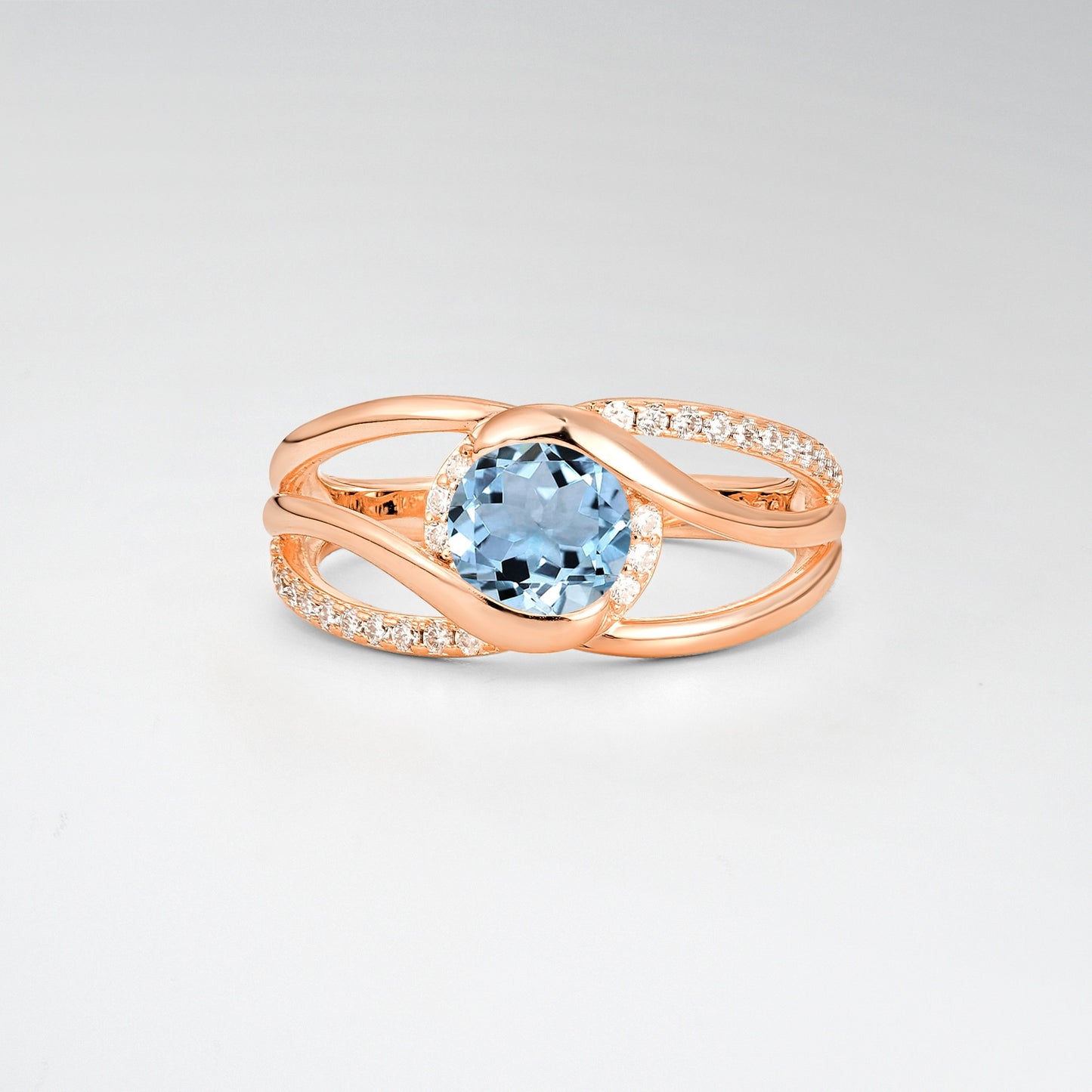 Round Cut Aquamarine Split Shank Twist Engagement Ring - Additional view