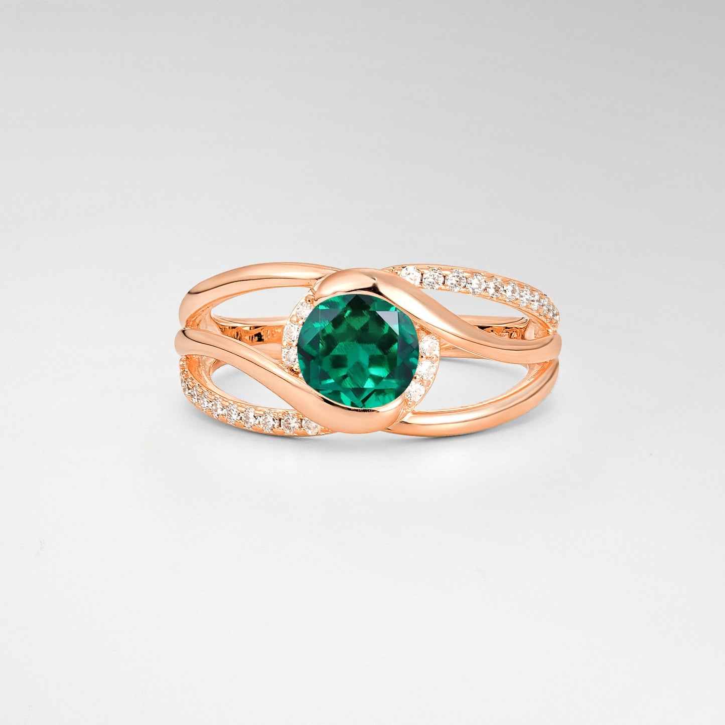 Round Cut Emerald Split Shank Twist Engagement Ring - Additional view