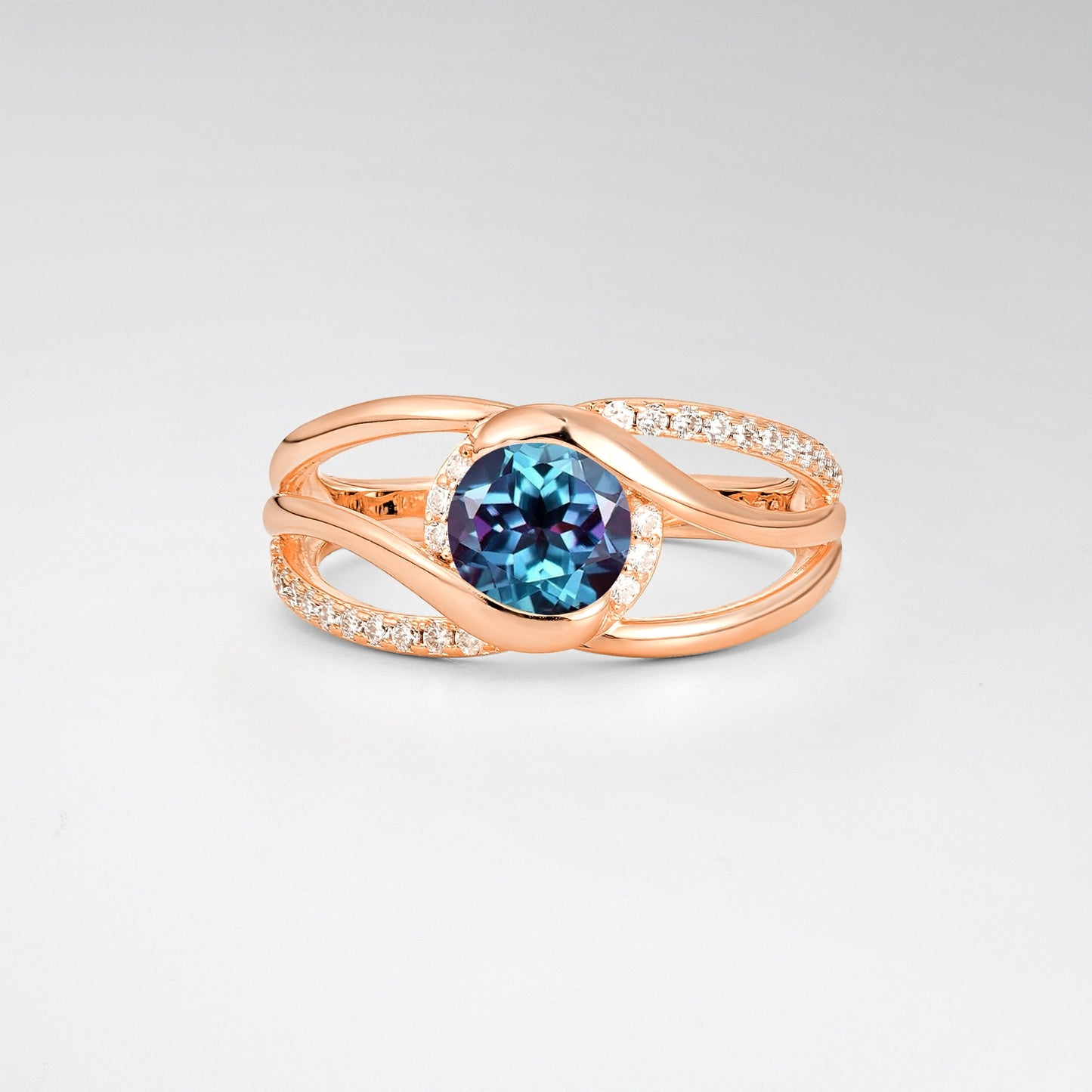 Round Cut Alexandrite Split Shank Twist Engagement Ring - Additional view