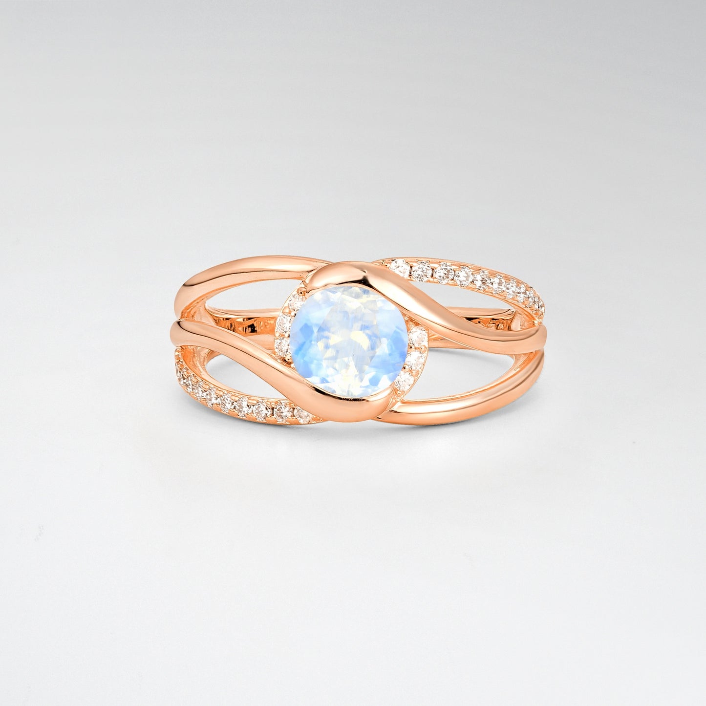 Round Cut Moonstone Split Shank Twist Engagement Ring - Additional view