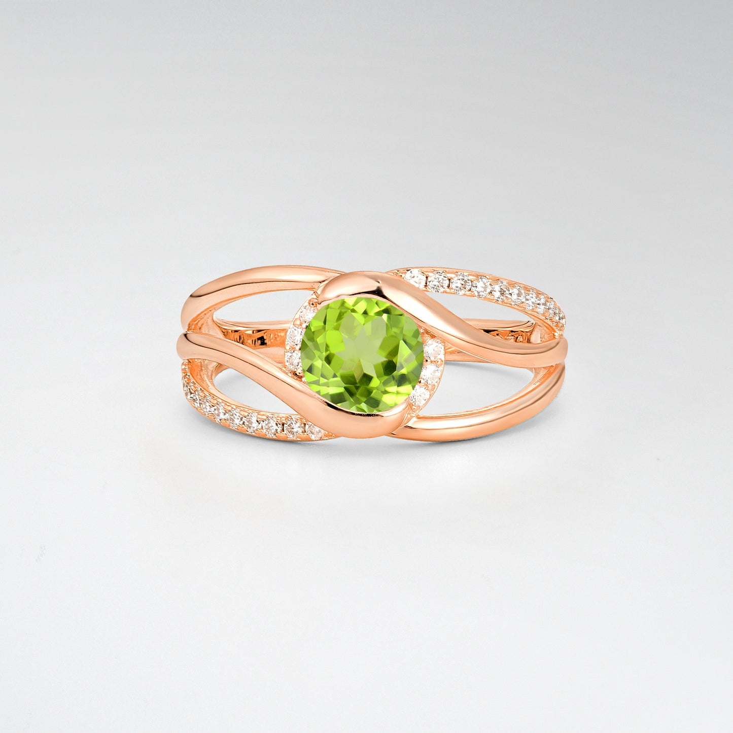 Round Cut Peridot Split Shank Twist Engagement Ring - Additional view