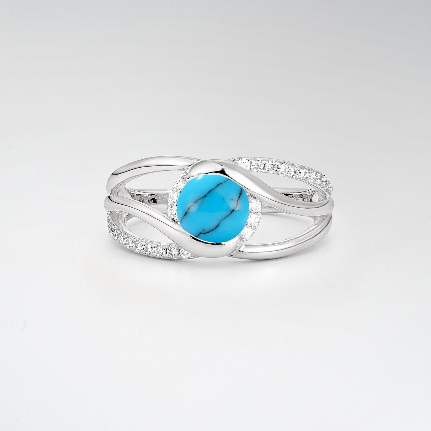 Round Cut Turquoise Split Shank Twist Engagement Ring - Additional view